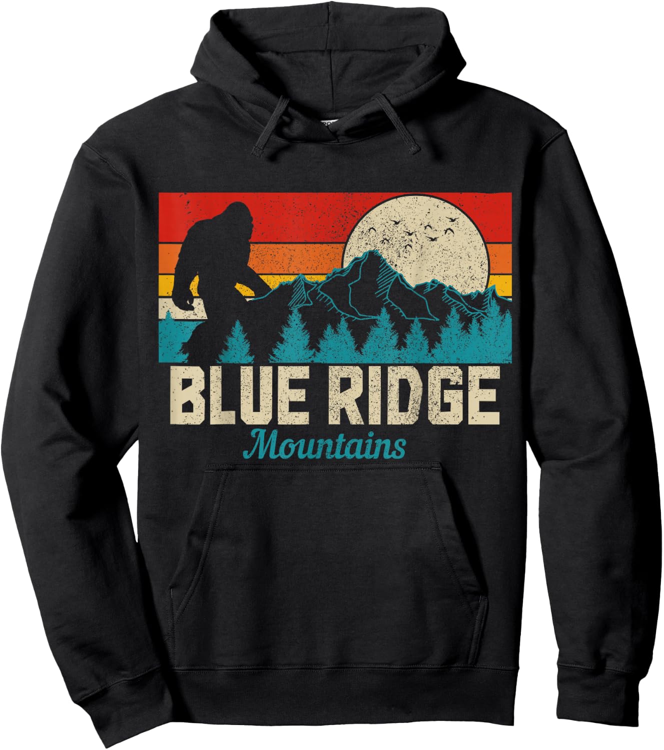Blue Ridge Mountains Bigfoot Vintage Hiking Hunter Hiker Hoodie - Hoodie | Black