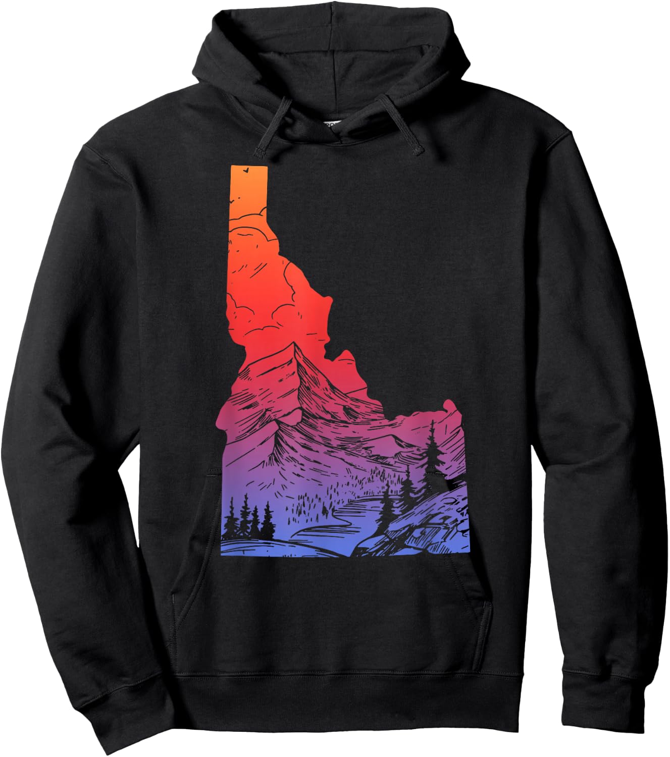 Idaho Mountains Pride State Map Hiking Camping Vintage Hoodie - Hoodie | Black