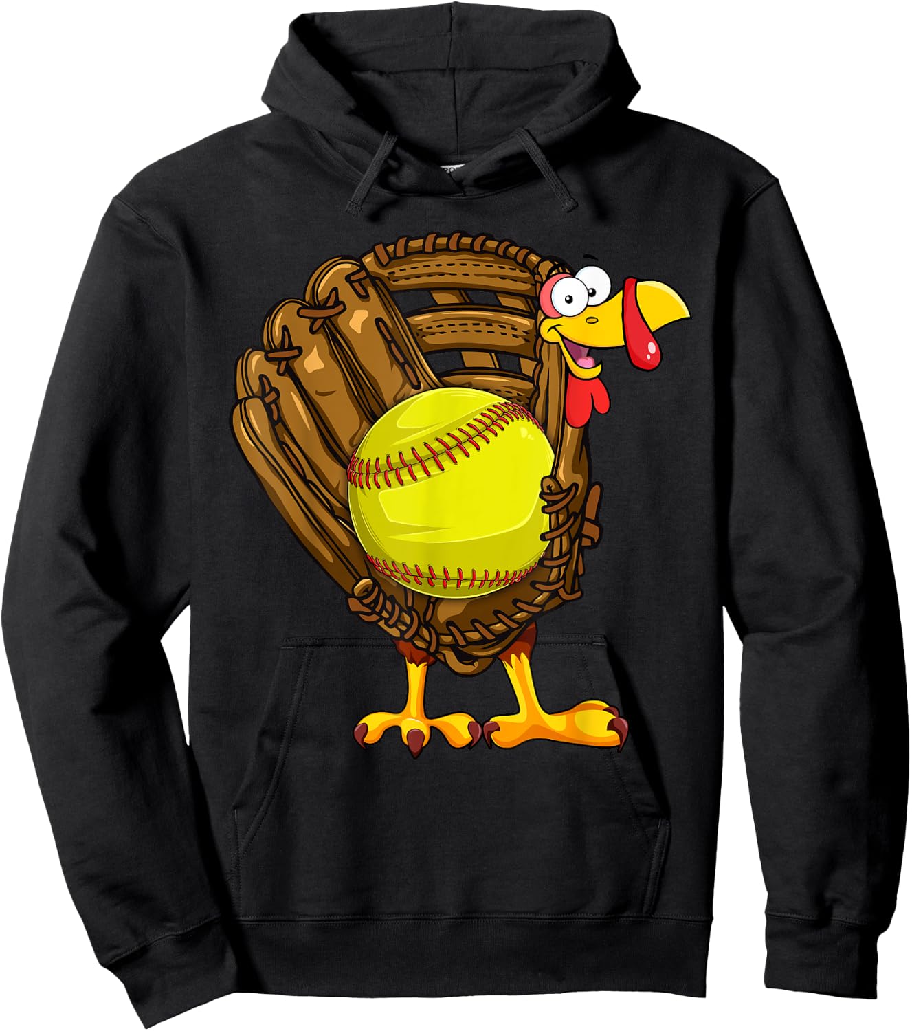 Funny Turkey Softball Glove Autumn Fall Vibes Thanksgiving Hoodie - Hoodie | Black