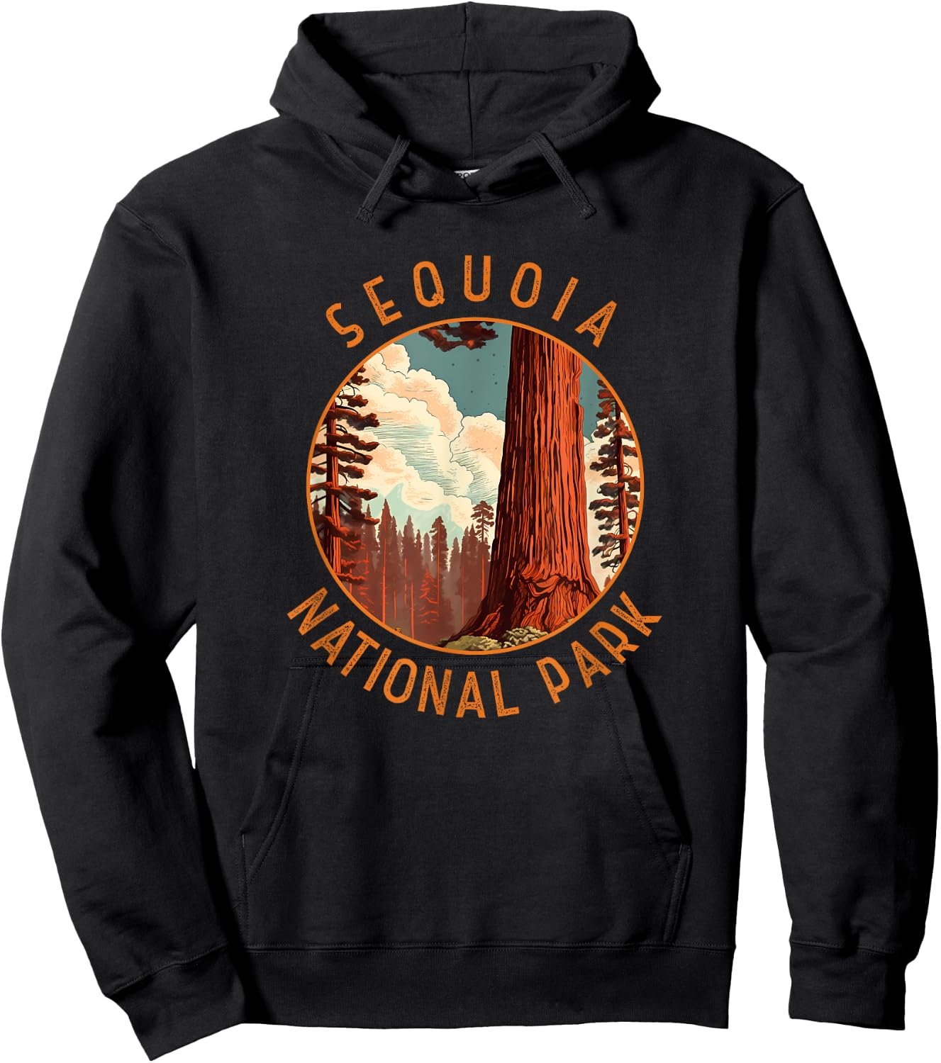 Sequoia National Park Illustration Distressed Circle Hoodie - Hoodie | Black