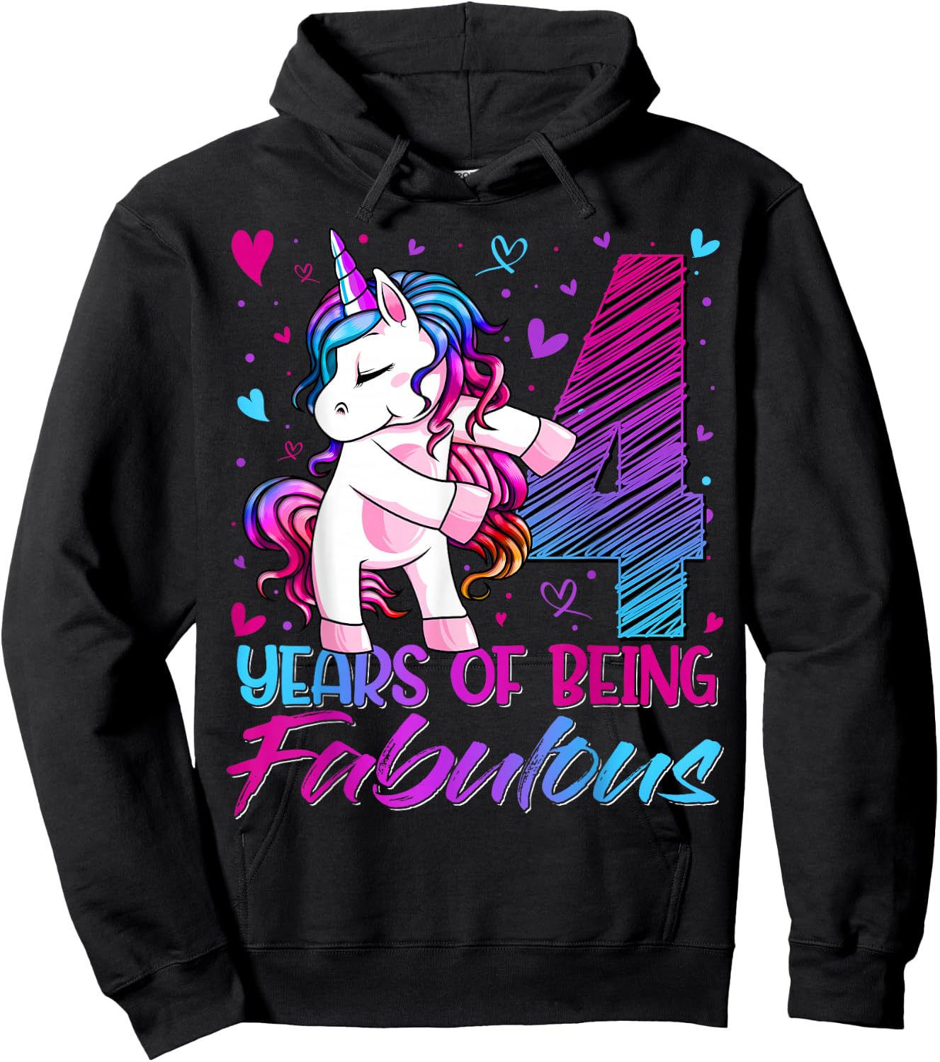 4 Year Old Gifts Unicorn Flossing 4th Birthday Girl Party Hoodie - Hoodie | Black