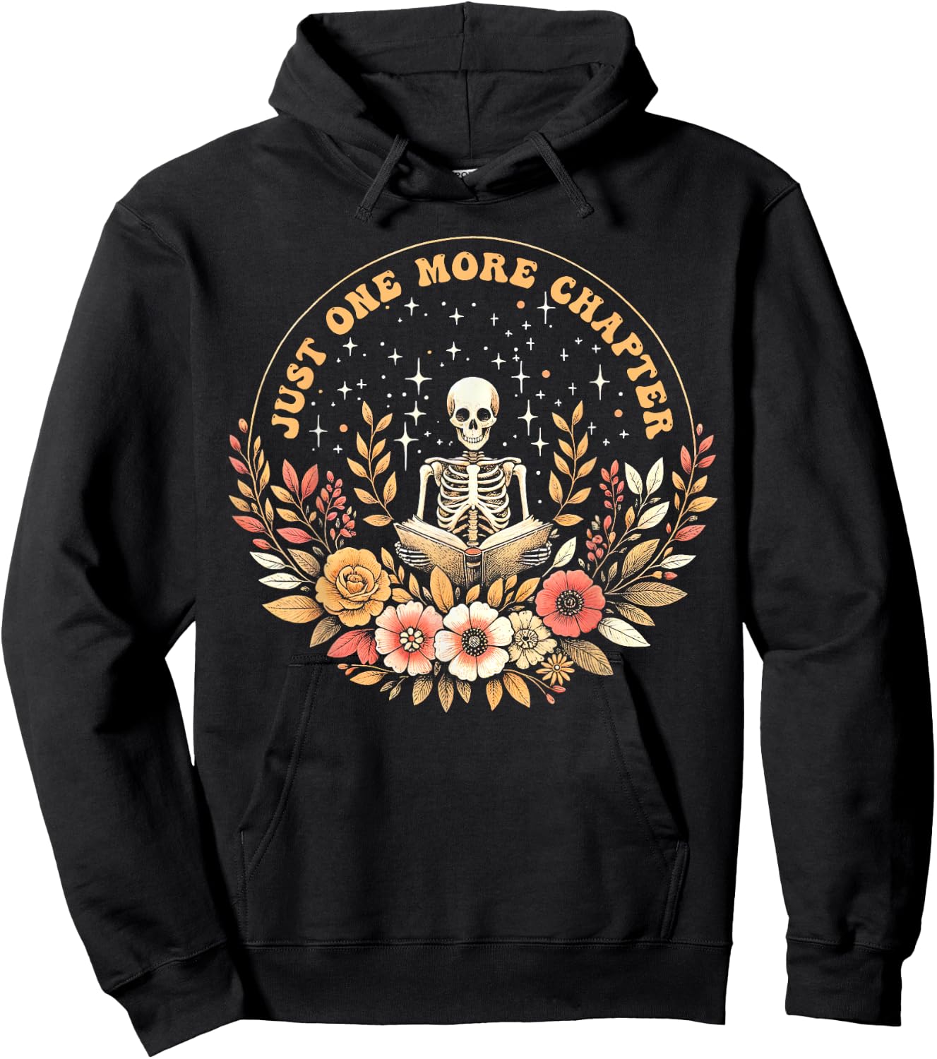 Boho Flower Skeleton Reading Book Just One More Chapter Hoodie - Hoodie | Black