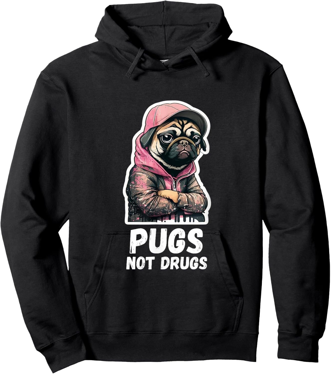 Pugs, not Drugs - Moody Cool Pug Funny Dog Pugs Lover Hoodie - Hoodie | Black