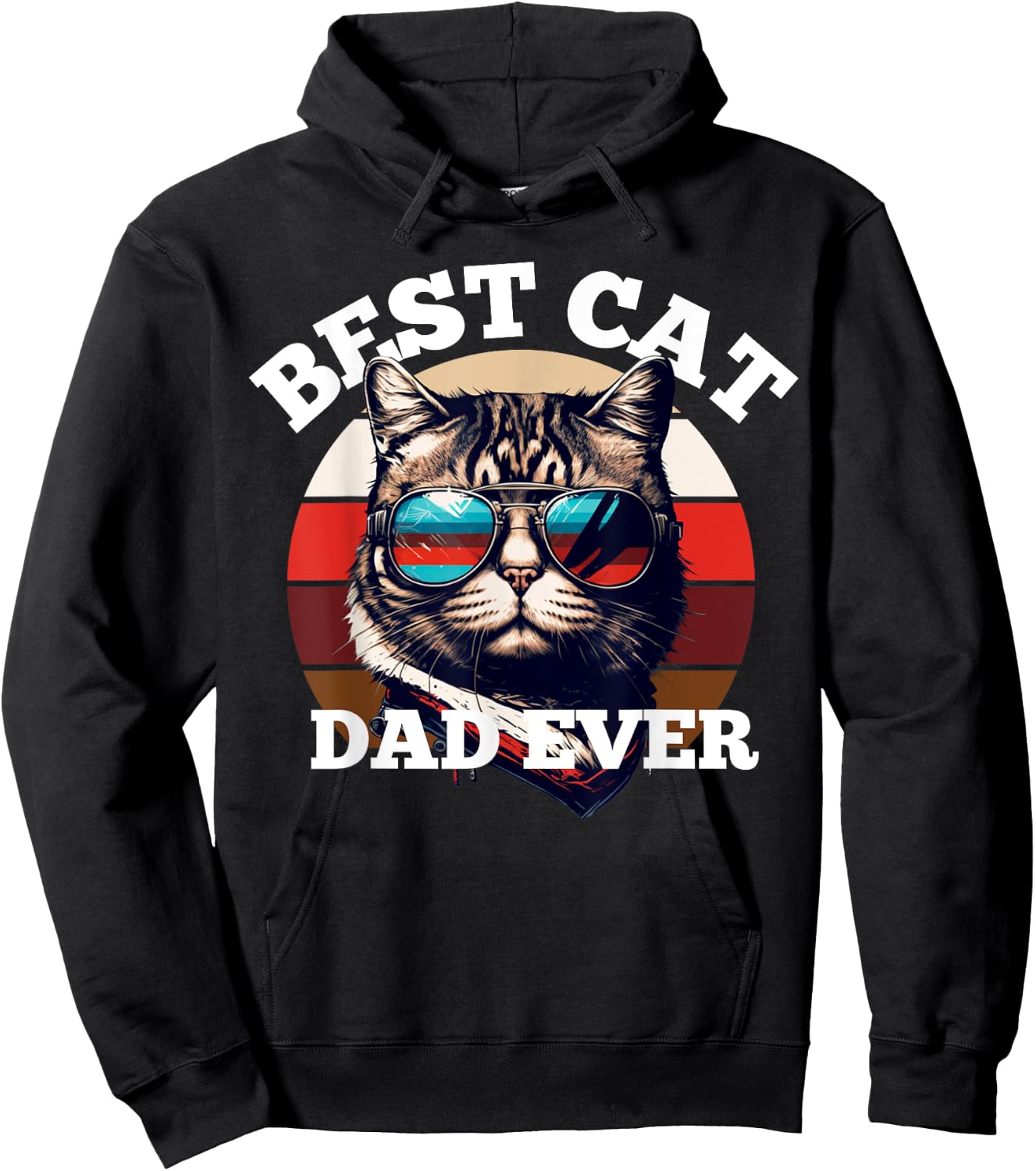 Best Cat Dad Ever Shirt Funny USA Flag Color Cat Lover Men Hoodie - Hoodie | Black