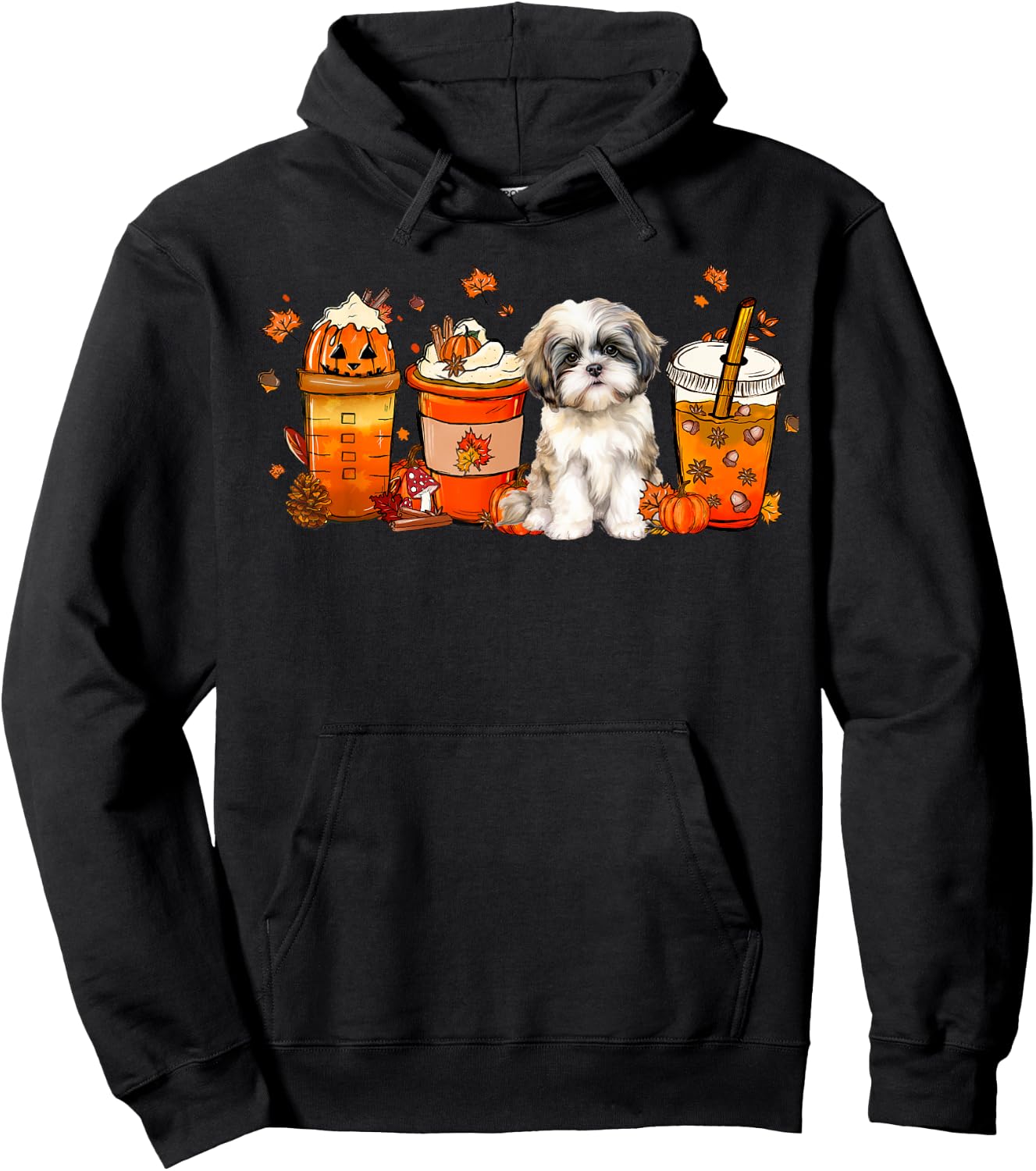 Fall Coffee Pumpkin Spice Fall Vibes Shih tzu Dog Hoodie - Hoodie | Black