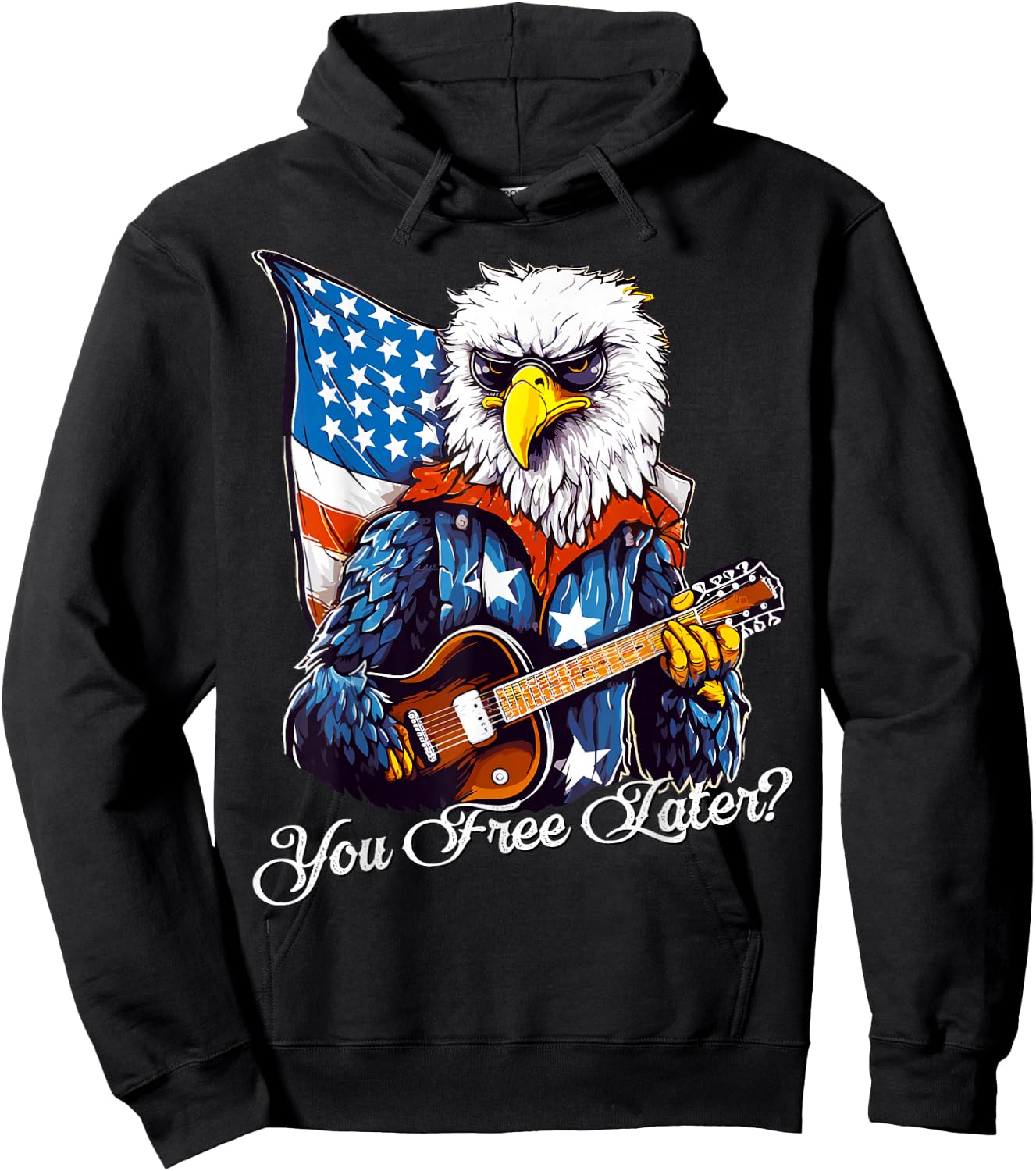 Funny USA Eagle 4th Of July American Flag Rock Music Retro Women Men Hoodie - Hoodie | Black