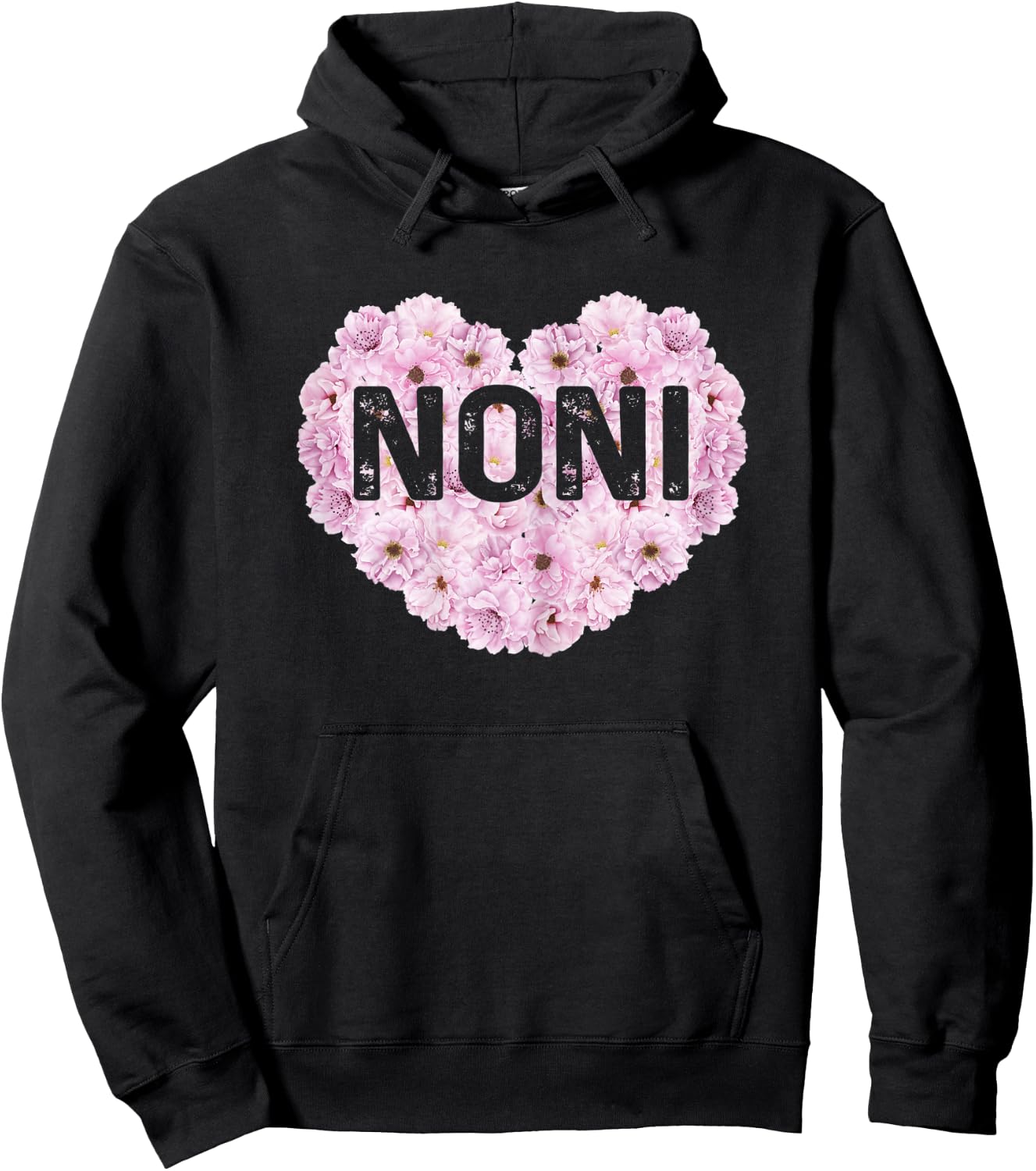 Noni Definition Grandma Funny Pink Flowers Heart Hoodie - Hoodie | Black