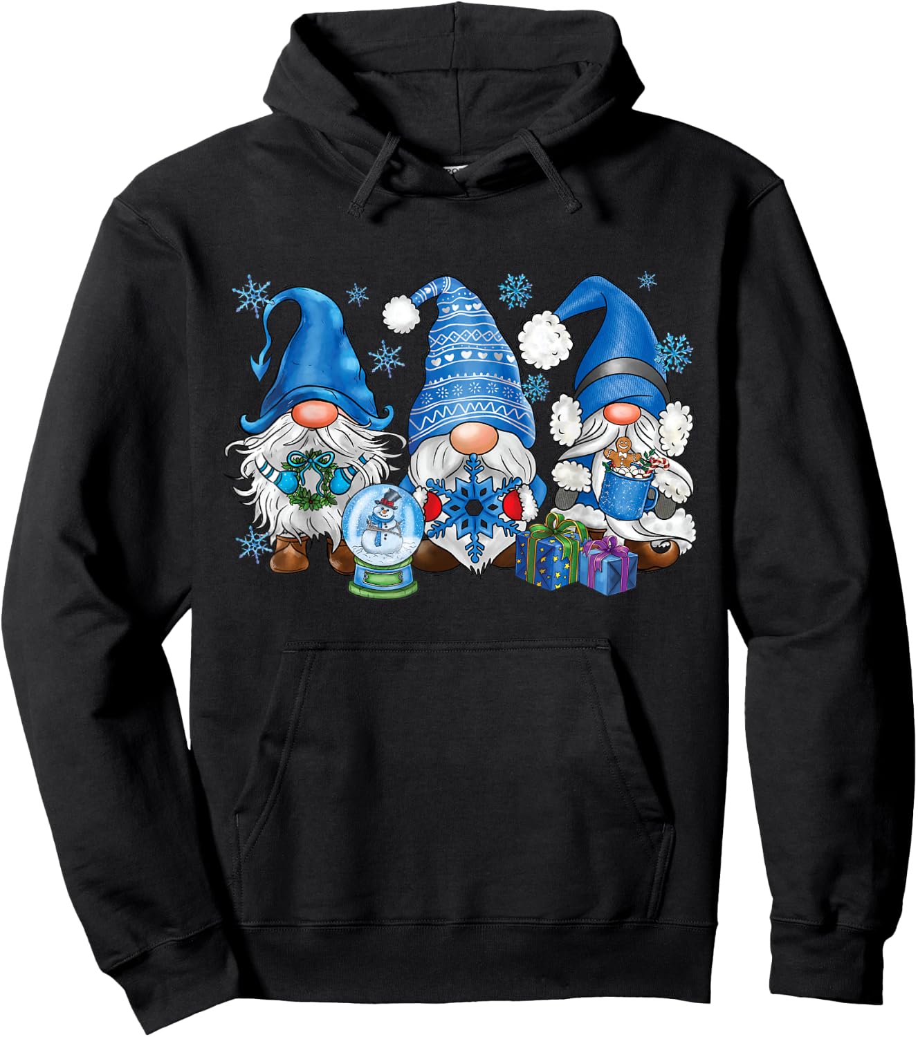 Snowman Gnomes in Blue Merry Christmas Gnomies Hello Winter Hoodie - Hoodie | Black