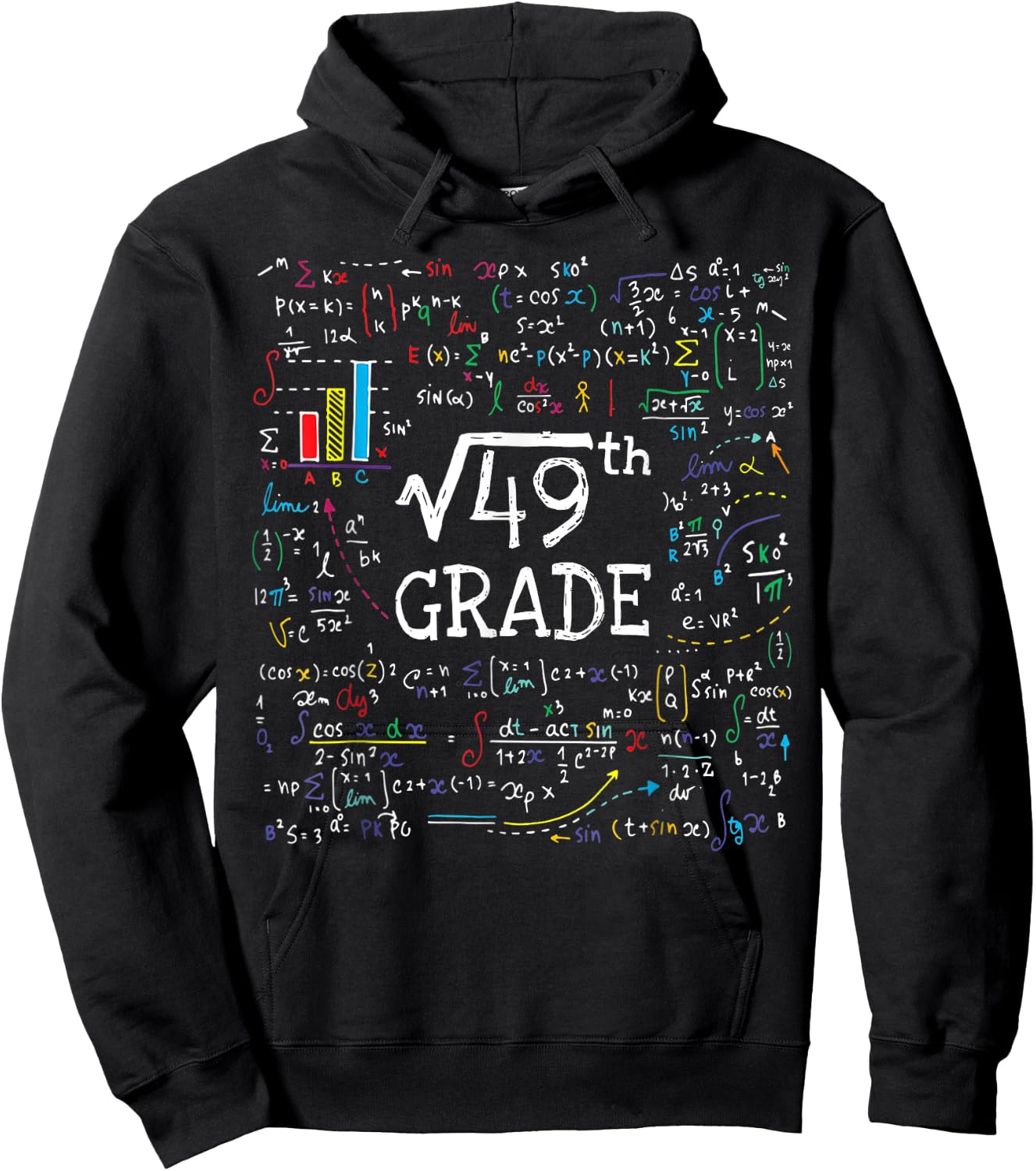 Square Root Of 49 Back To School 7th Seventh Grade Math Hoodie - Hoodie | Black