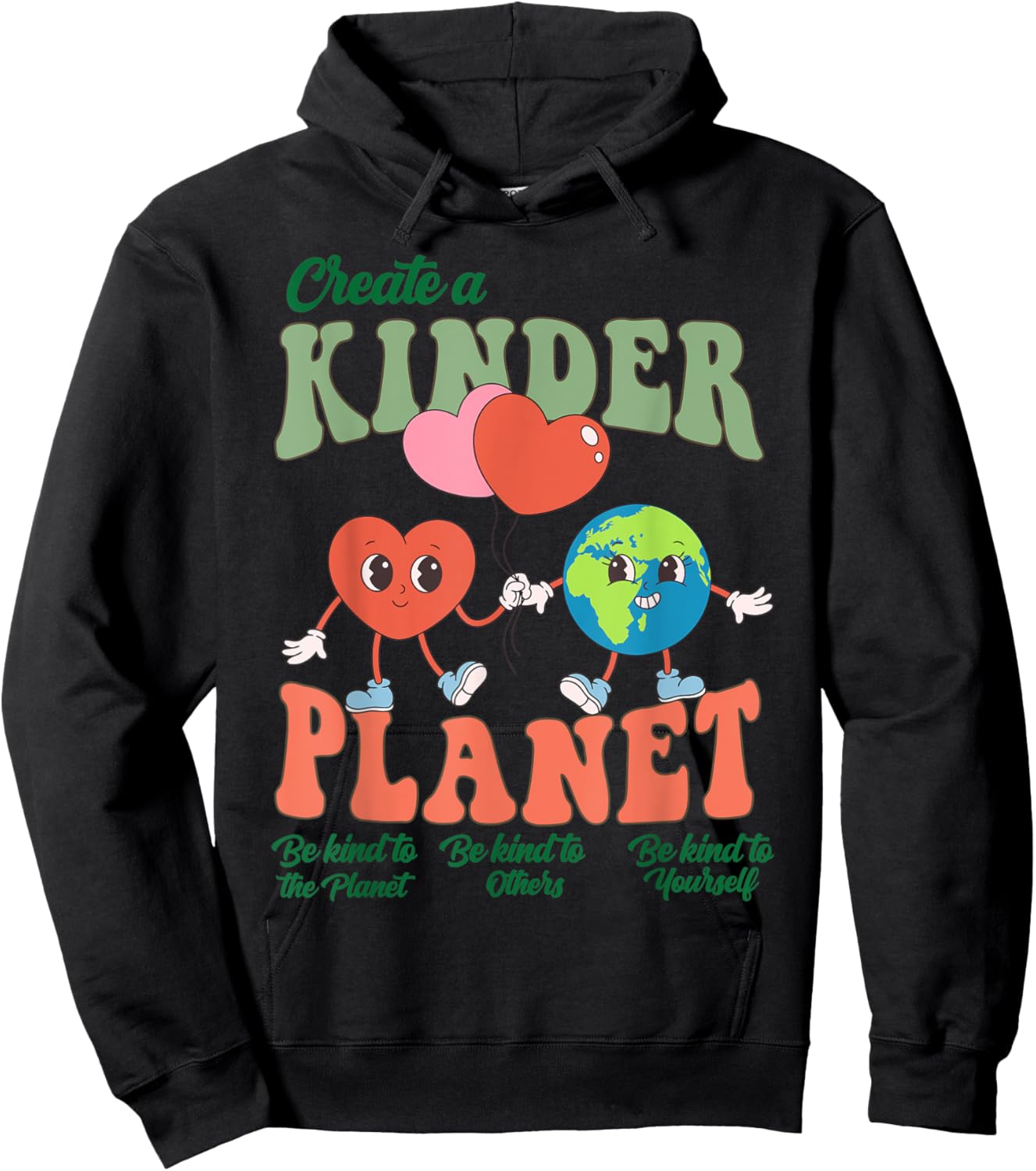 Create A Kinder Planet Cute Heart Earth Day Environmental Hoodie - Hoodie | Black