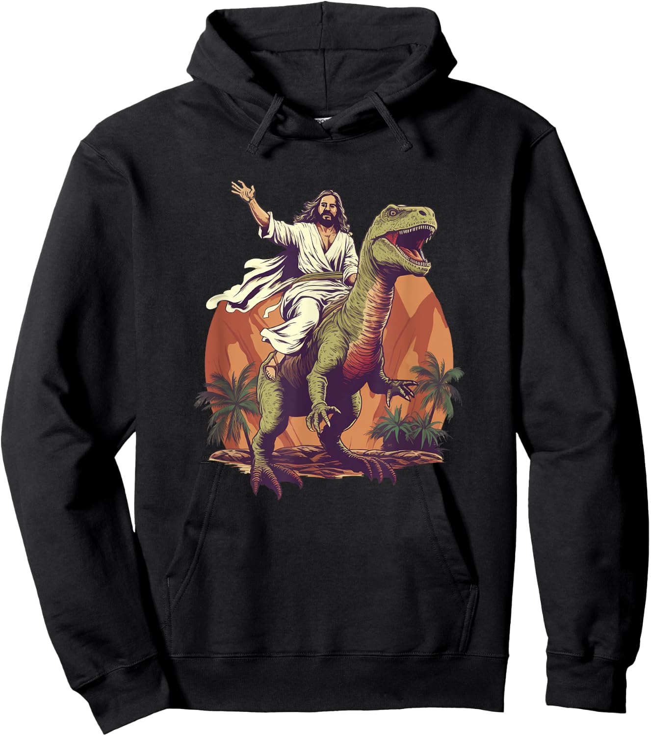 Funny Jesus Riding T-Rex Dinosaur Meme Parody for Believers Hoodie - Hoodie | Black