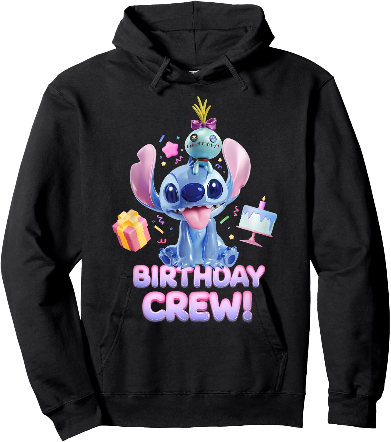 Disney Lilo & Stitch with Scrump Big Shiny Birthday Crew Hoodie - Hoodie | Black