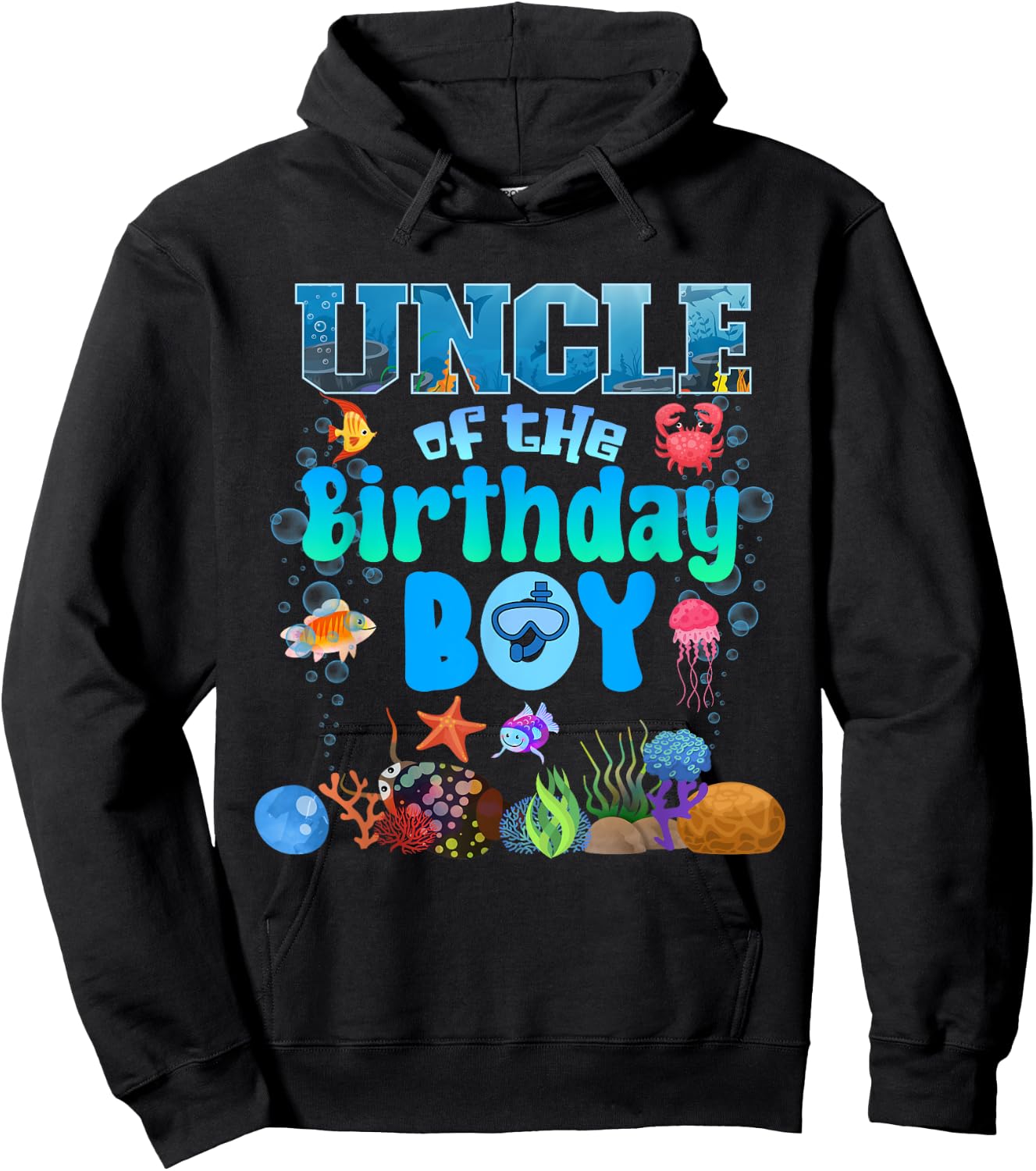 Uncle Of The Birthday Boy Aquarium Sea Animals Matching Hoodie - Hoodie | Black