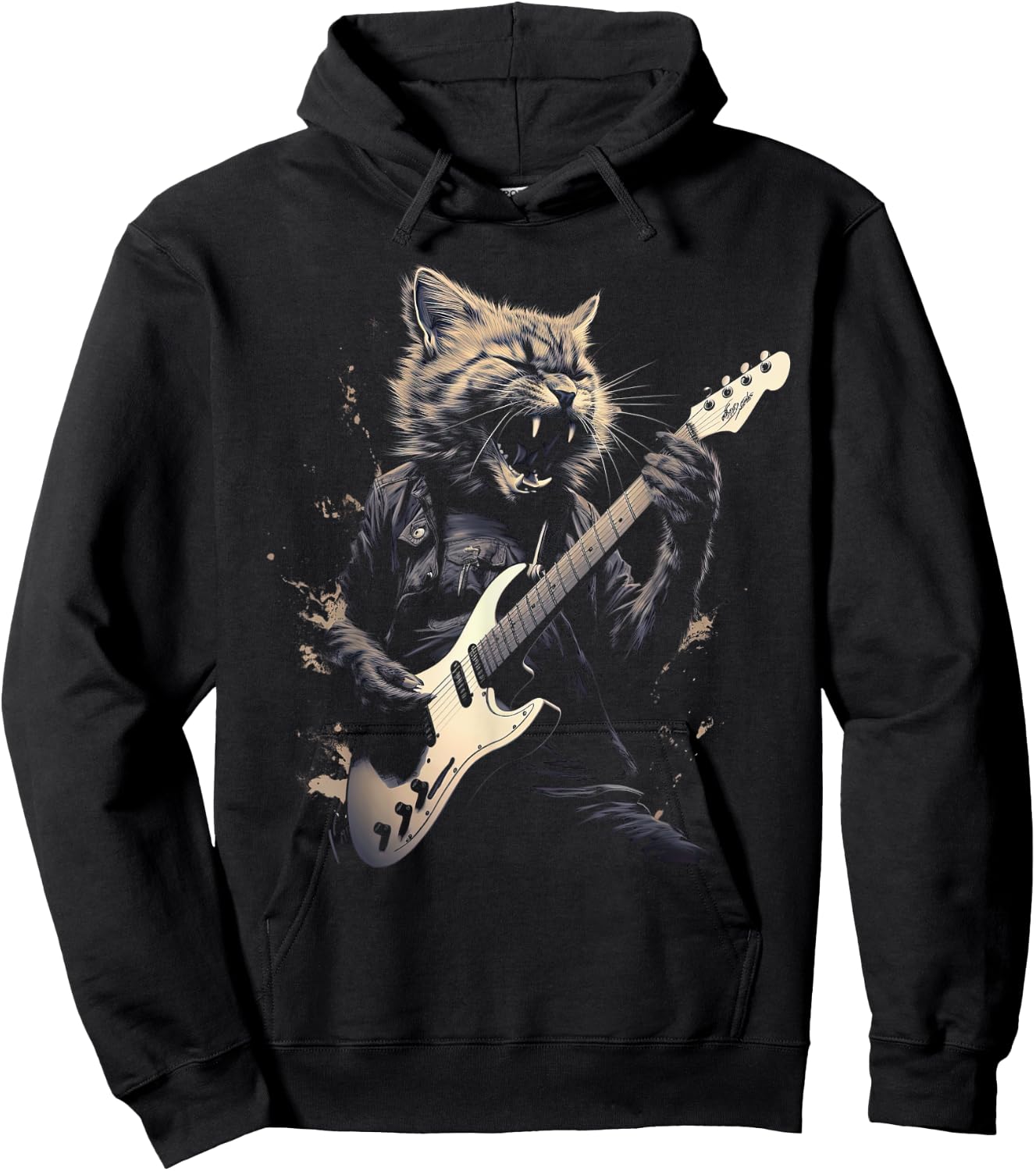 Cat Playing Bass Guitar Guitarist Rocker cool Men Women Kids Hoodie - Hoodie | Black