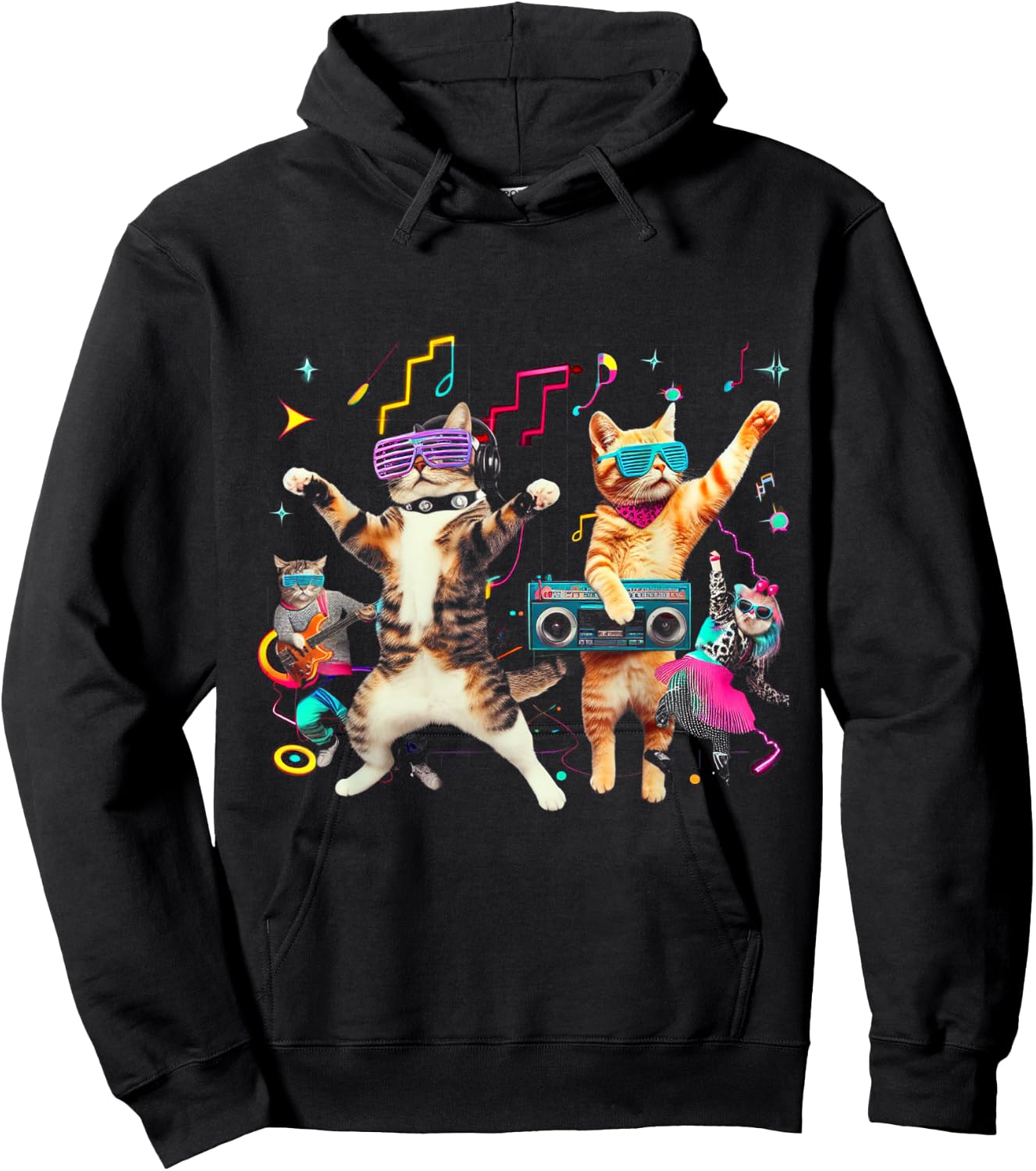 Funny Cats Dancing in a Retro Disco Hoodie - Hoodie | Black