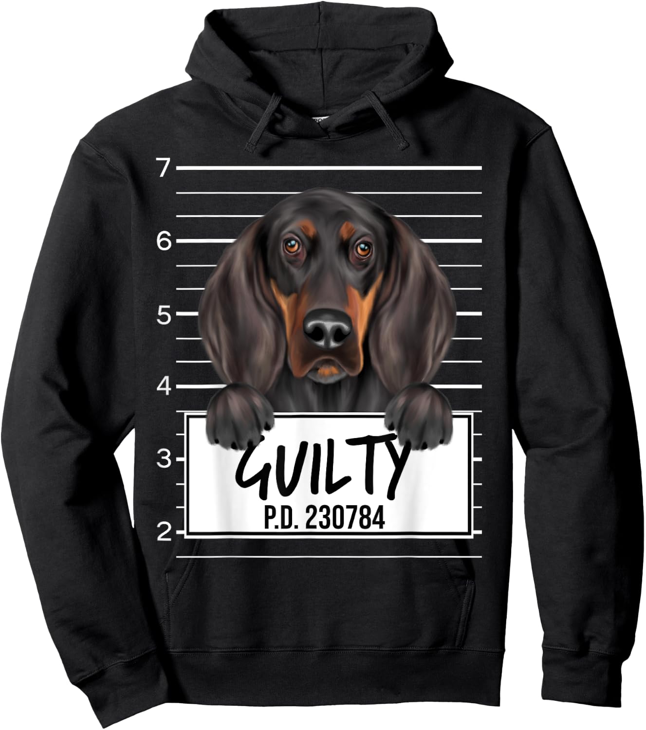 Funny Black and Tan Coonhound Mugshot Guilty Dog Women Girls Kids Hoodie - Hoodie | Black