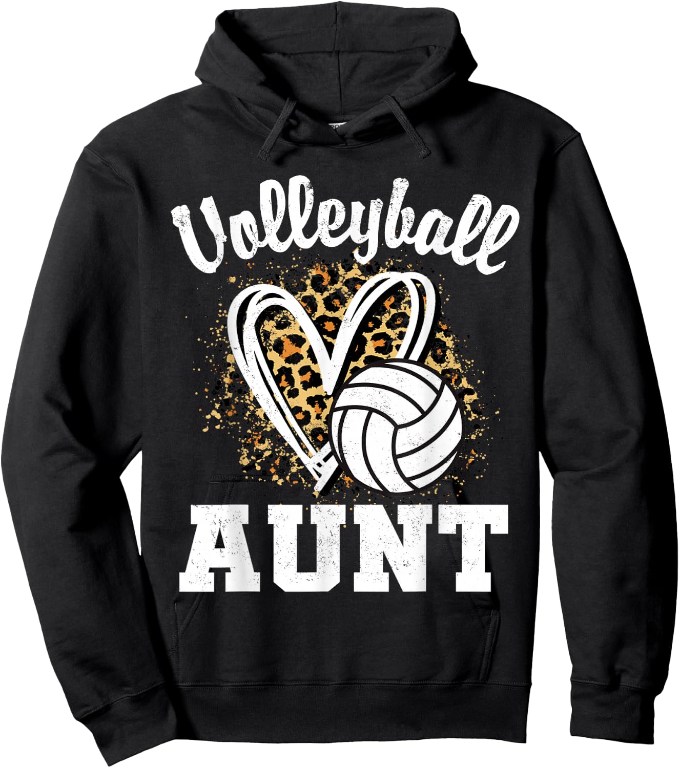 Volleyball Aunt Leopard Heart Hoodie - Hoodie | Black