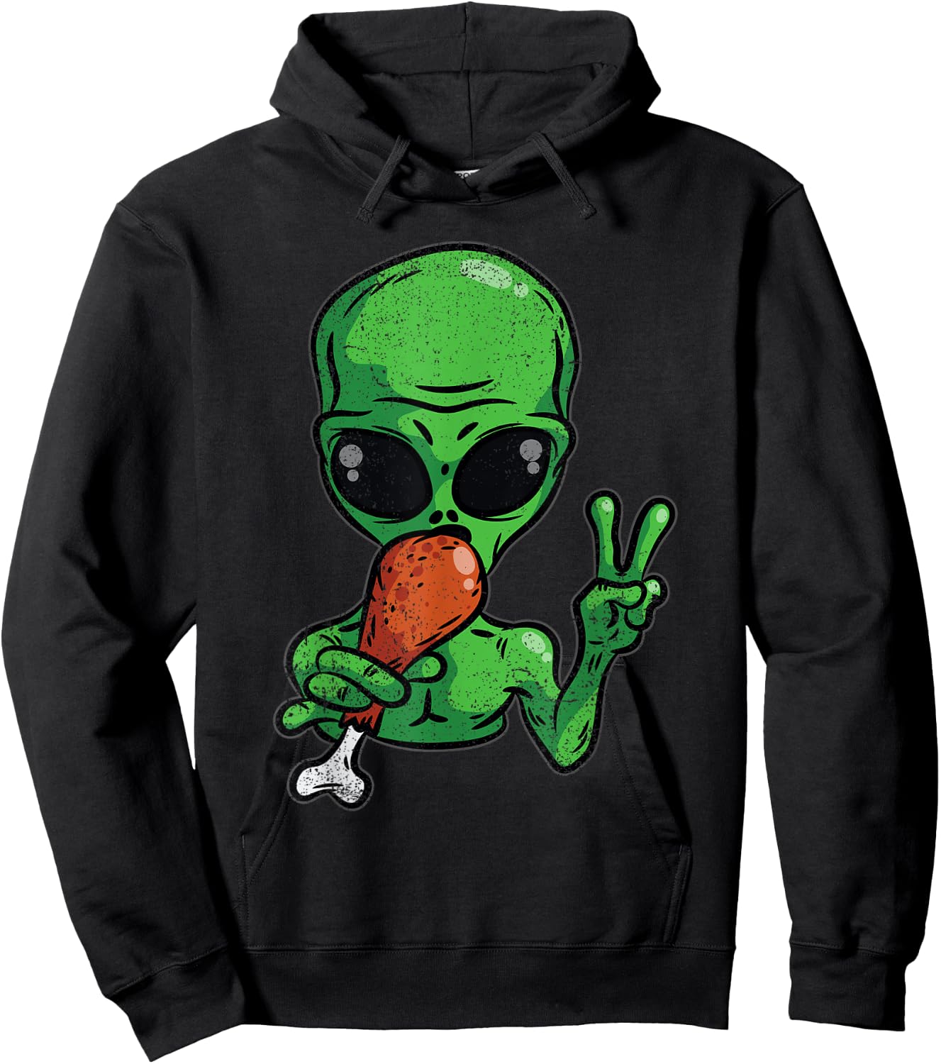 Alien Eating Turkey Thanksgiving Day Funny UFO Fall Autumn Hoodie - Hoodie | Black