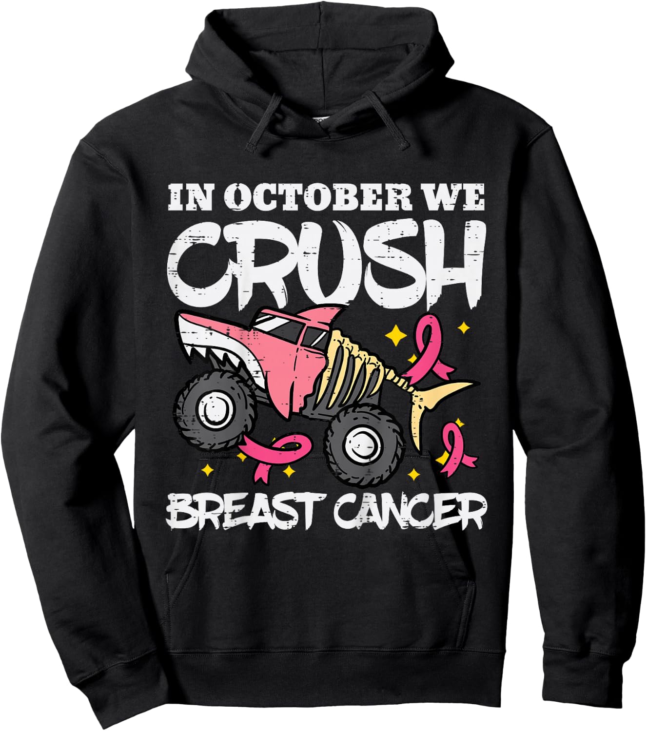 October Monster Truck Breast Cancer Halloween Toddler Boy Hoodie - Hoodie | Black