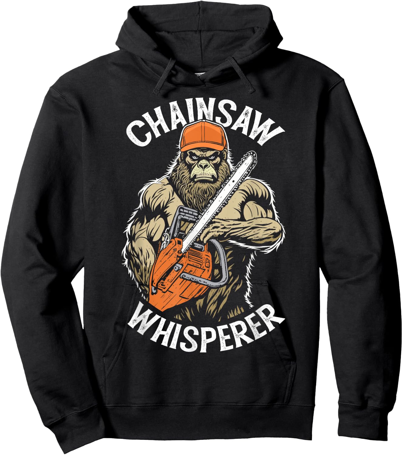 Grandio Design Funny Lumberjack Bigfoot Chainsaw Whisperer Sasquatch Logger - Black, -Adults, Short Sleeve, Classic Fit, Pull On, Letter Print Hoodie - Hoodie | Black