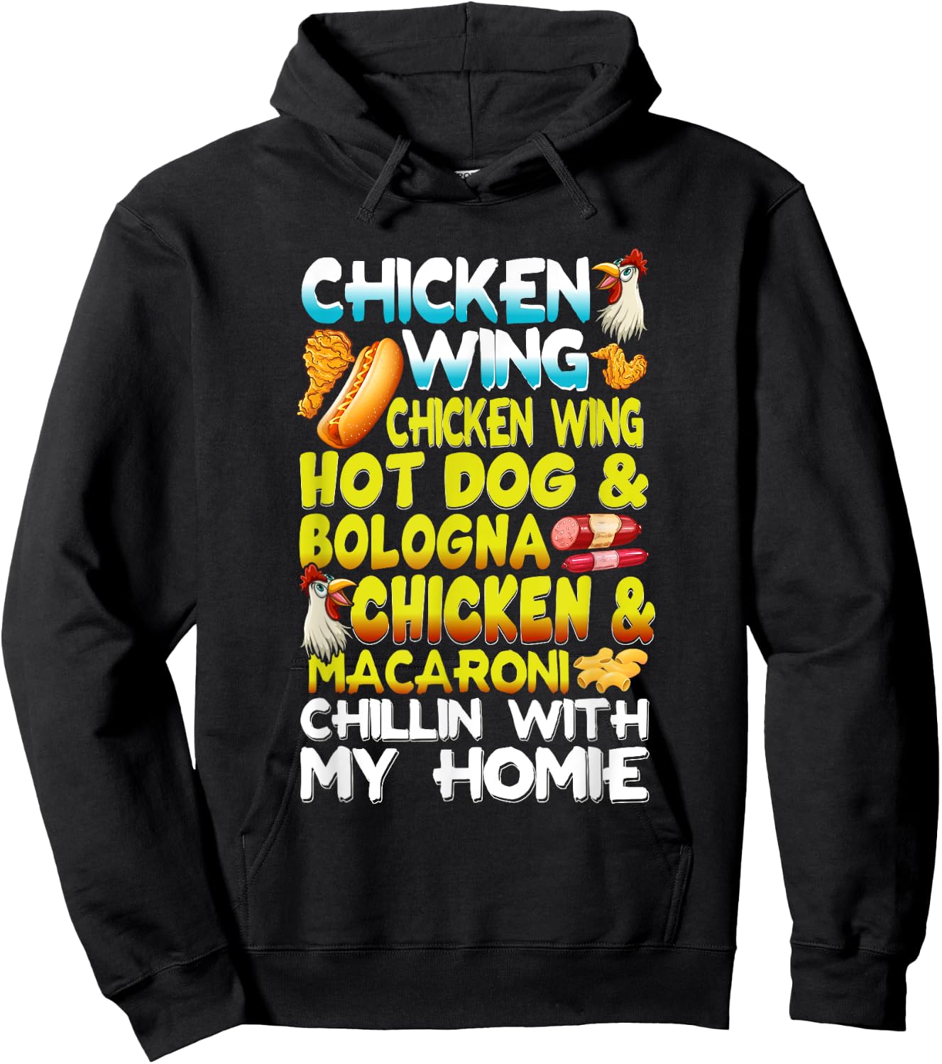 Chicken Wings Chicken Wings Hot Dog & Bologna Chicken Men Women Girls Kids Hoodie - Hoodie | Black