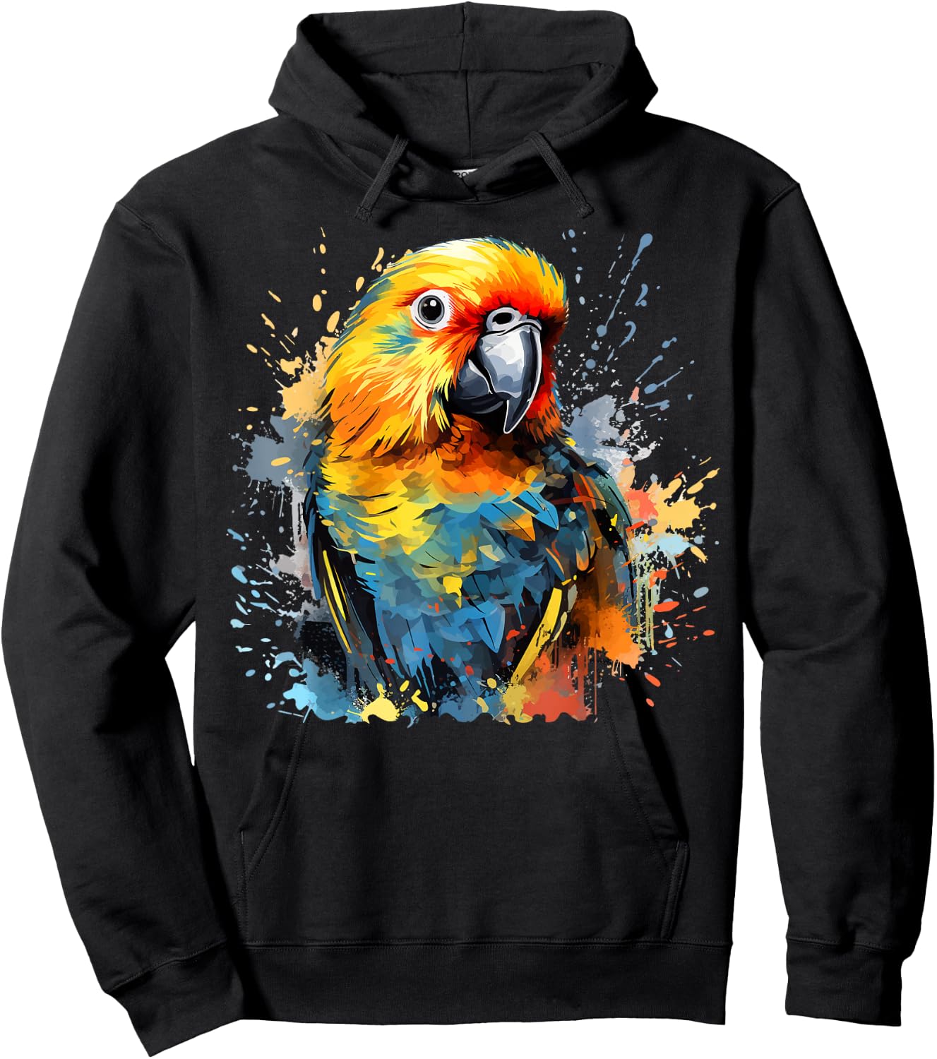 Colorful Splash Art Sun Conure Parrot Lover Hoodie - Hoodie | Black