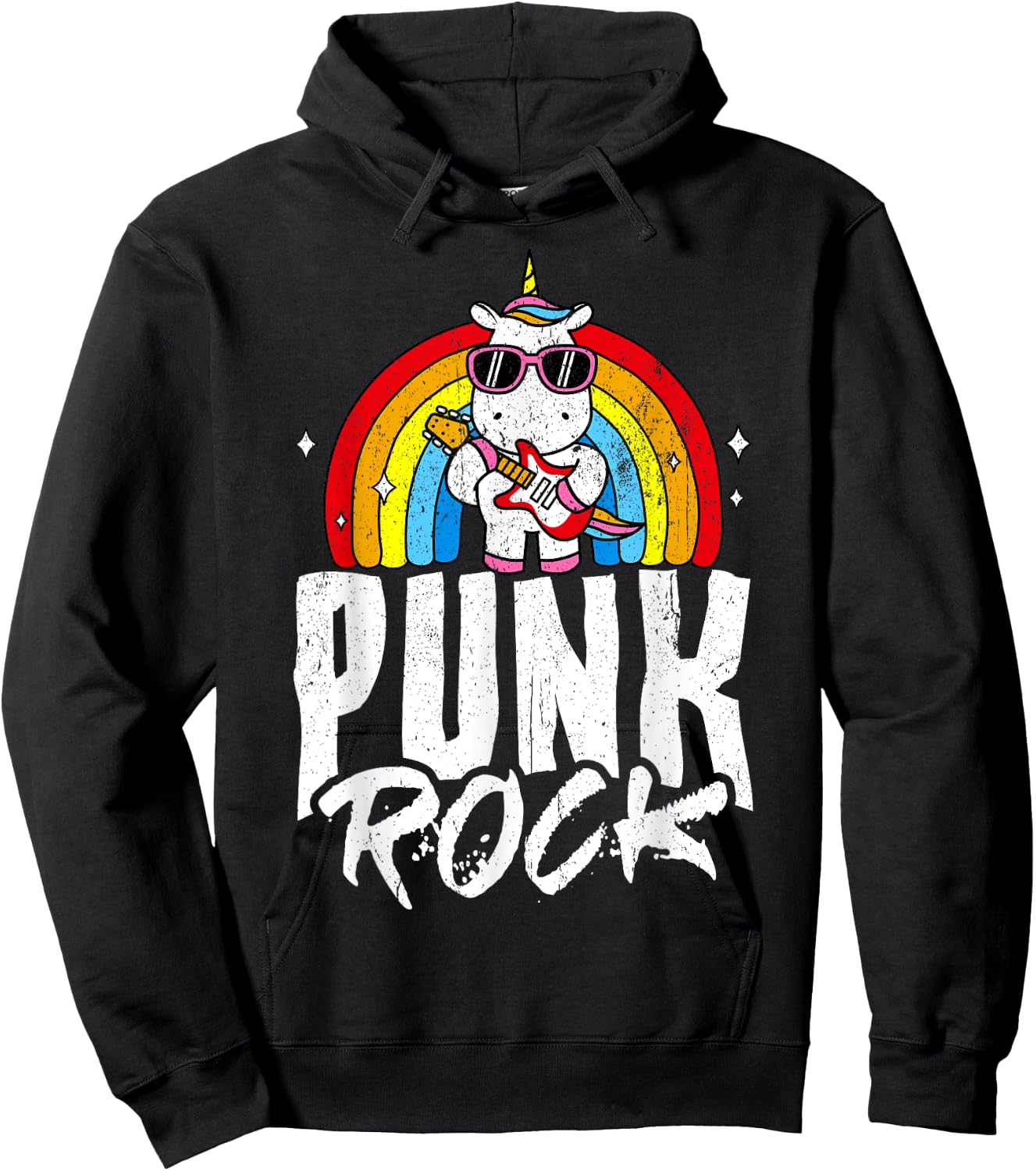 Punk Rock Unicorn Rock Fan Rainbow Musician Hoodie - Hoodie | Black