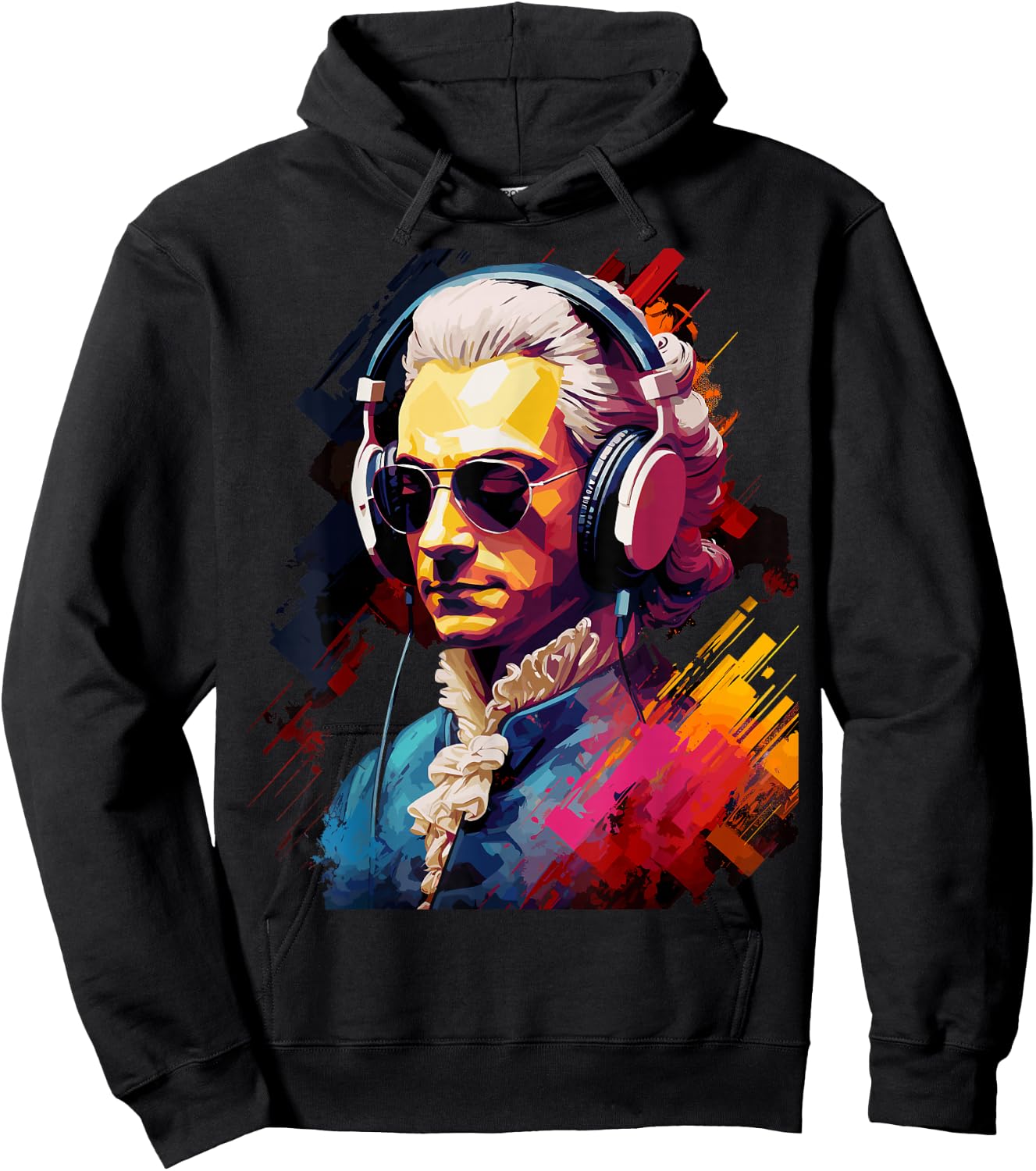 Colorful Mozart With Headphones - Classic Music Themed Hoodie - Hoodie | Black