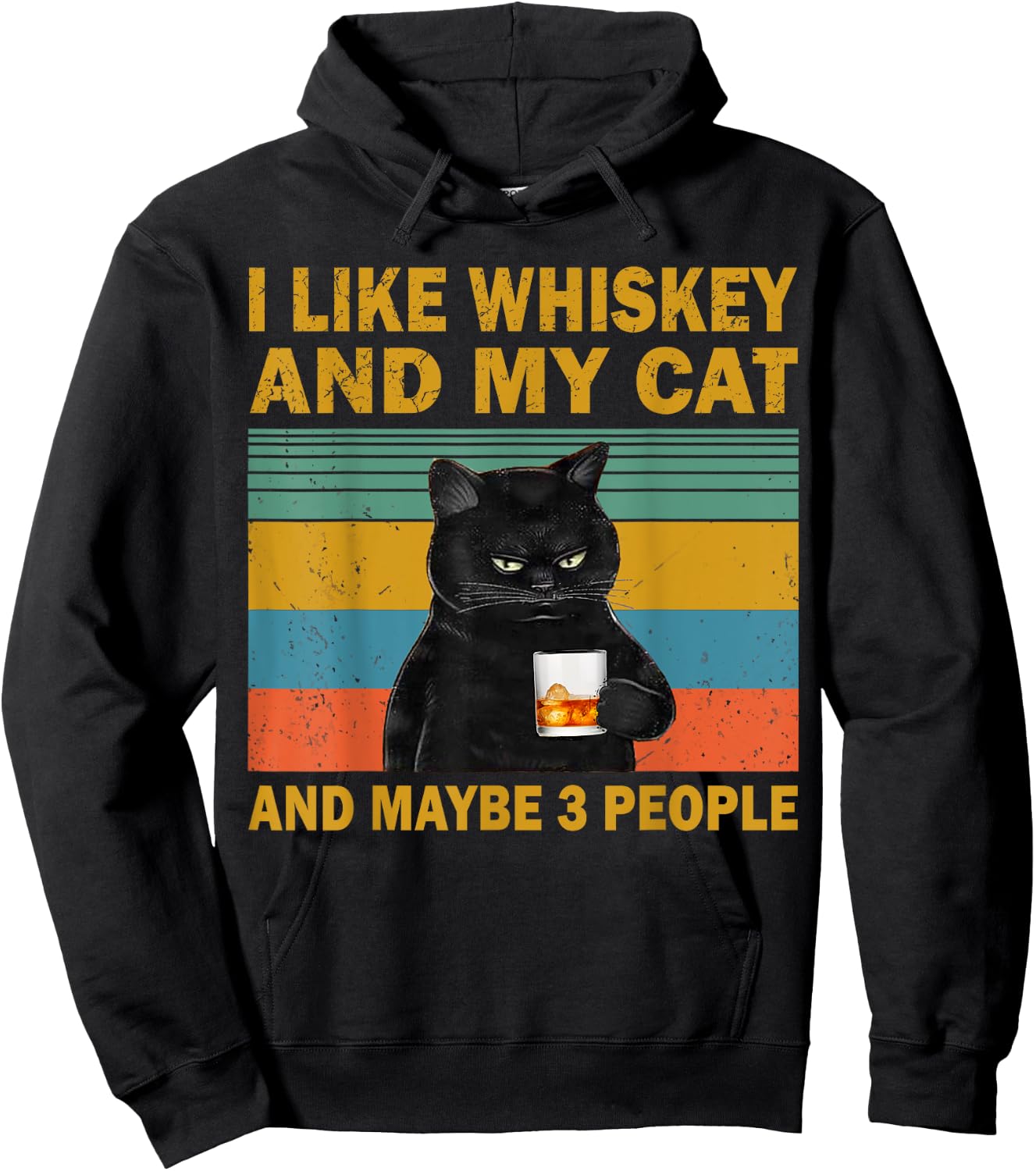 I Like Whiskey My Cat and Maybe 3 People Funny Cat Lovers Hoodie - Hoodie | Black