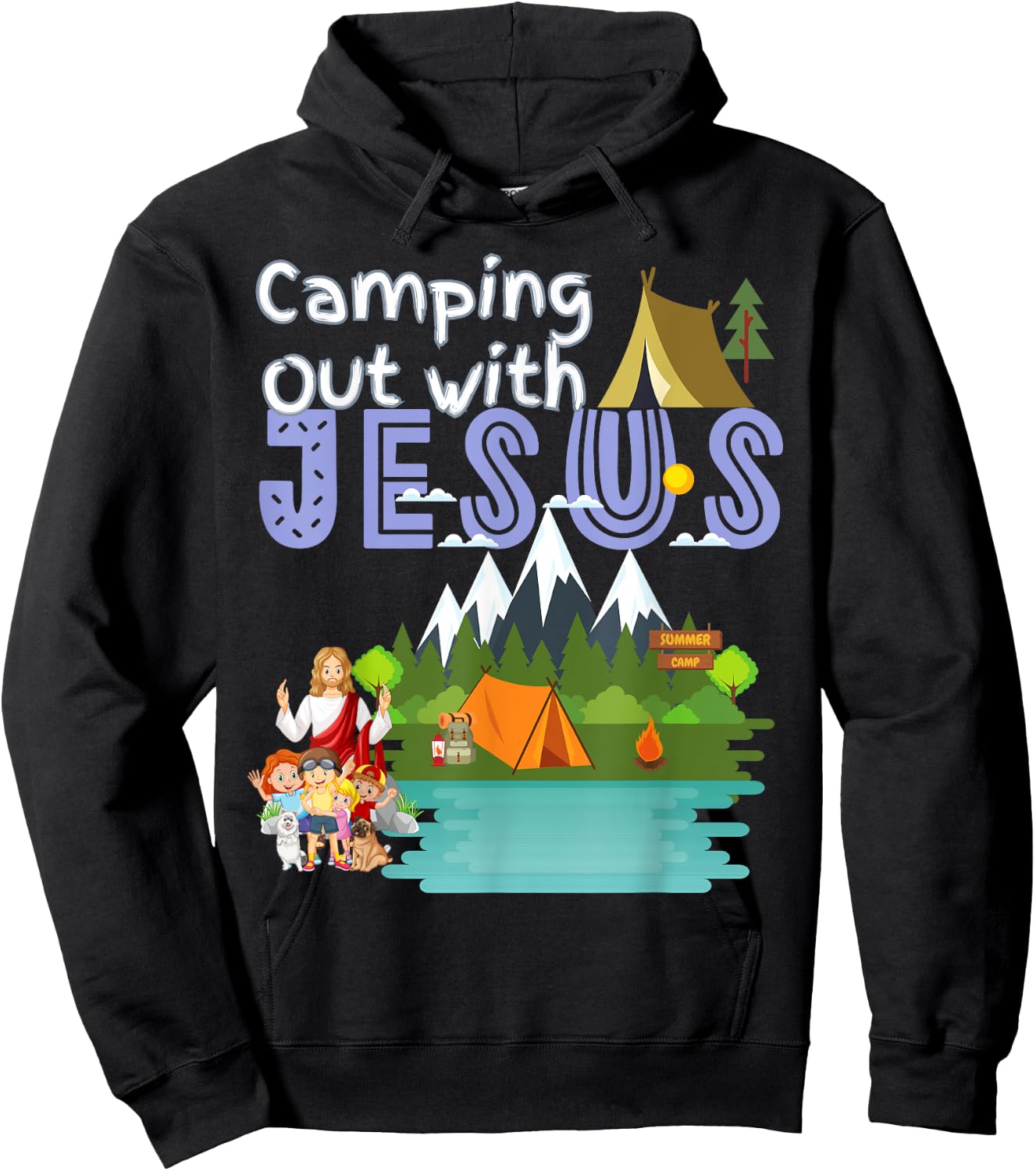 Camping Out With Jesus Summer Camp VBS Christian Kids Hoodie - Hoodie | Black