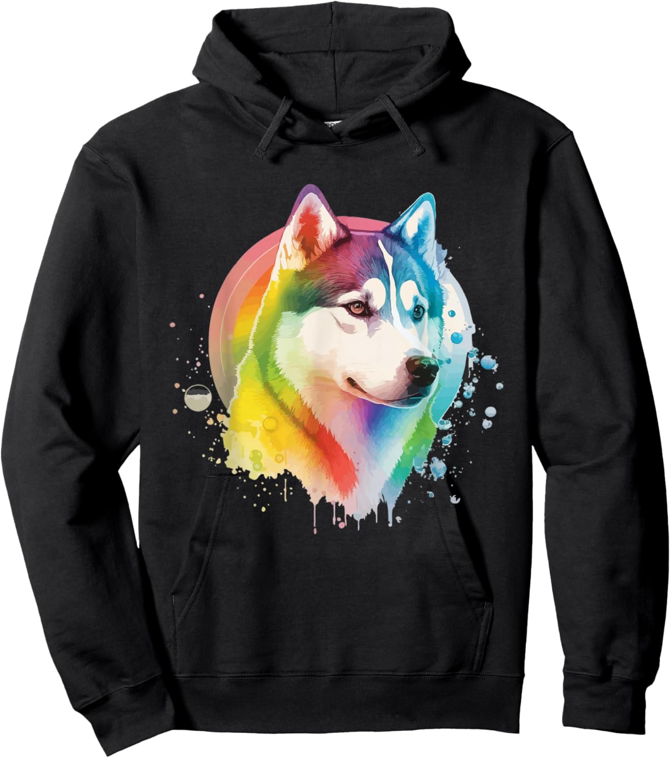 Siberian Husky Dog Colorful Pop Art Tie Dye Tri-Color Hoodie - Hoodie | Black