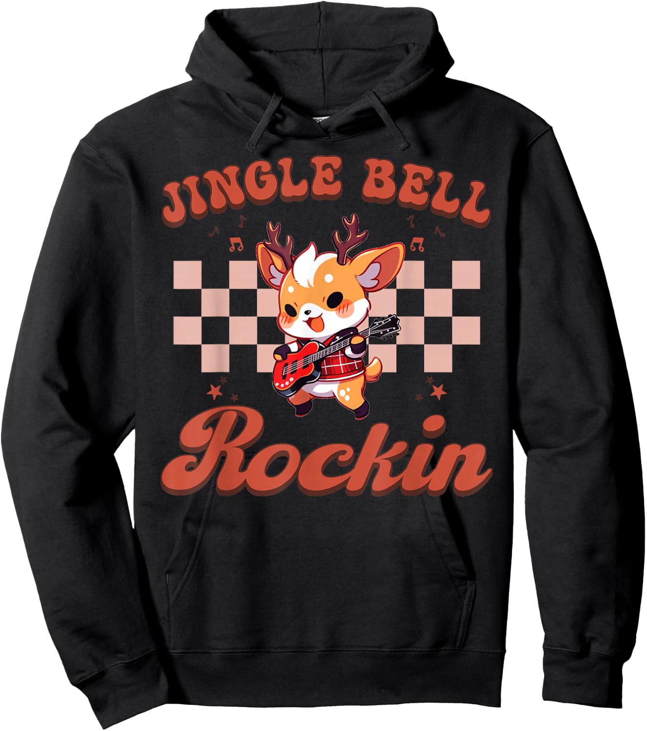 Jingle Bell Rocking Christmas Reindeer Rock n Roll Guitar Hoodie - Hoodie | Black