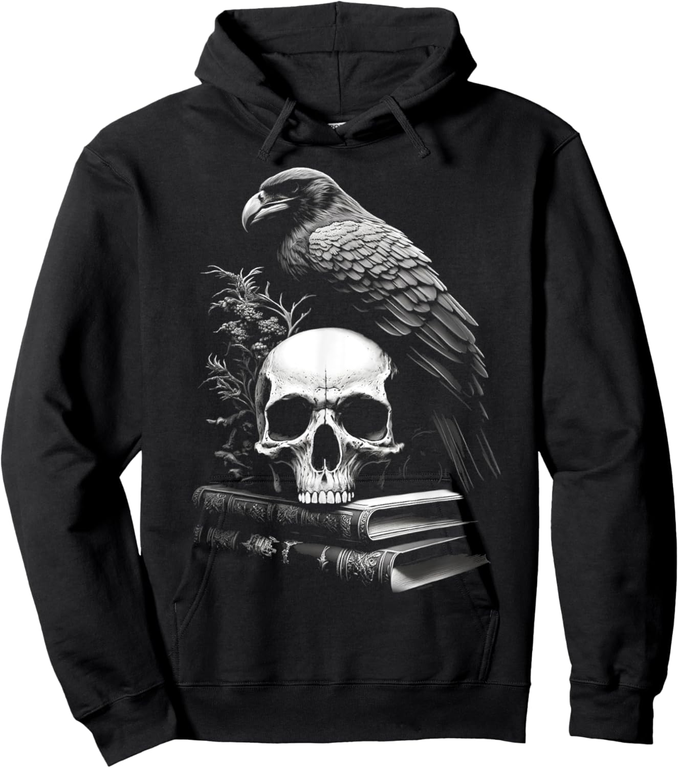 Raven Bird, Skull And Books Witchy Occult Academia Symbolism Hoodie - Hoodie | Black
