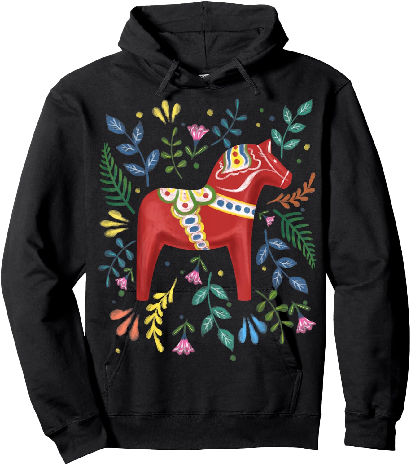 Swedish Dala Horse Folk Art Sweden Flag Dalahelmsoljd Horse Hoodie - Hoodie | Black