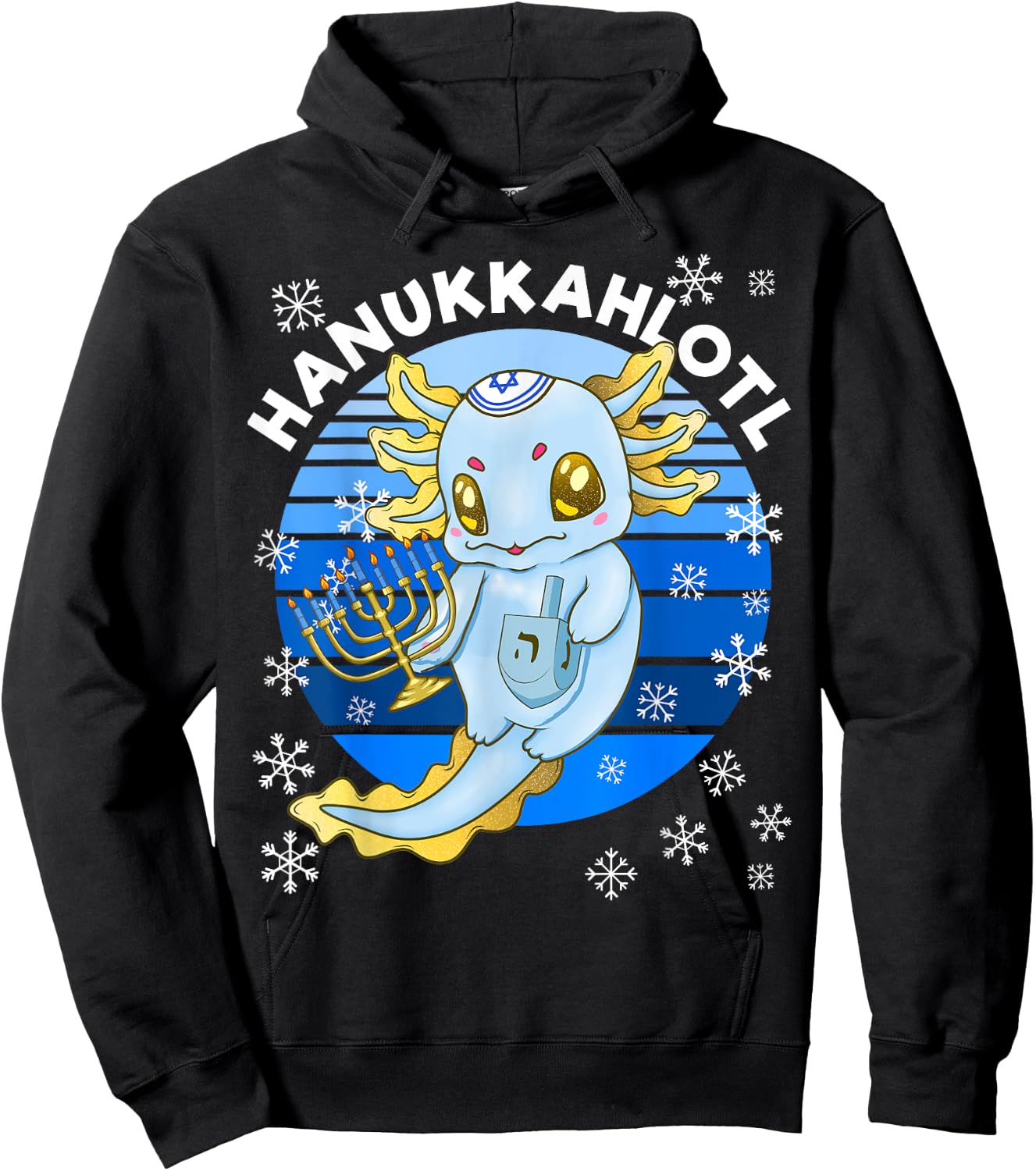 Axolotl Hanukkah With Dreidel Menorah Men Women Kids Hoodie - Hoodie | Black