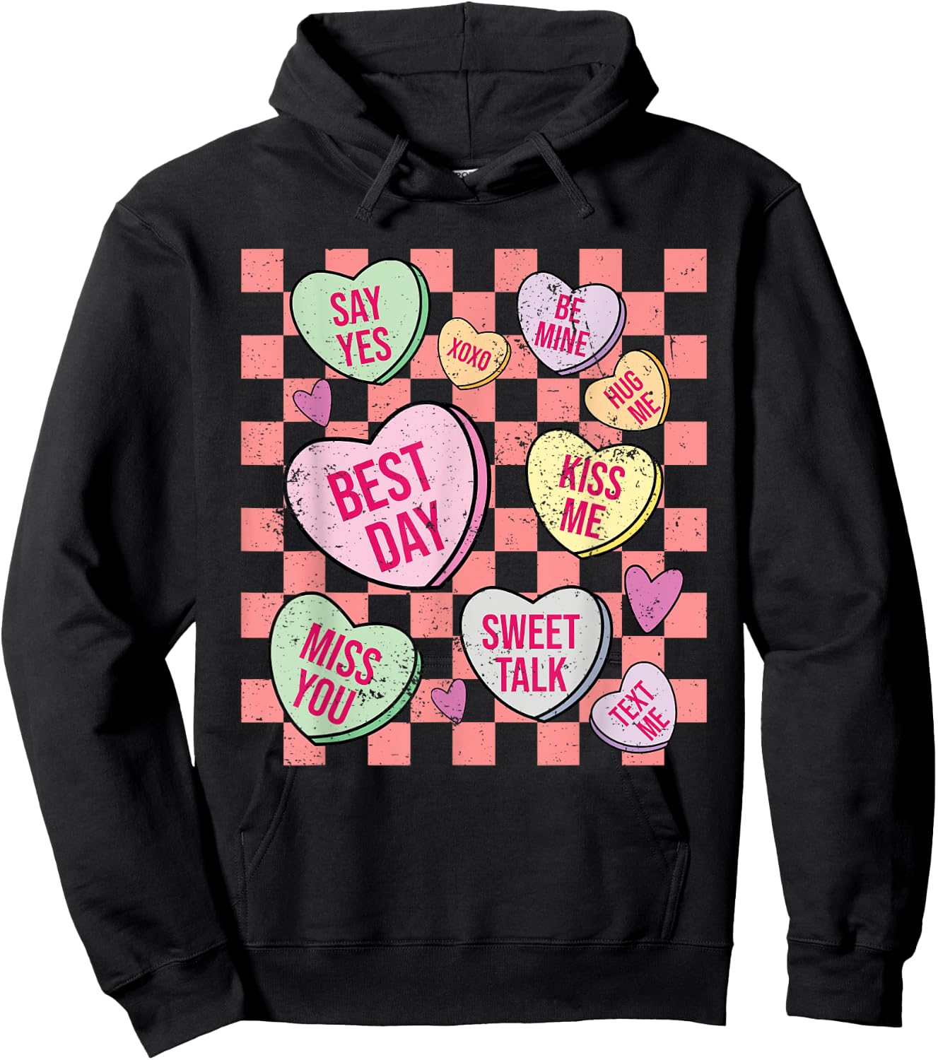 Retro Valentines Day Candy Conversation Hearts Girls Hoodie - Hoodie | Black