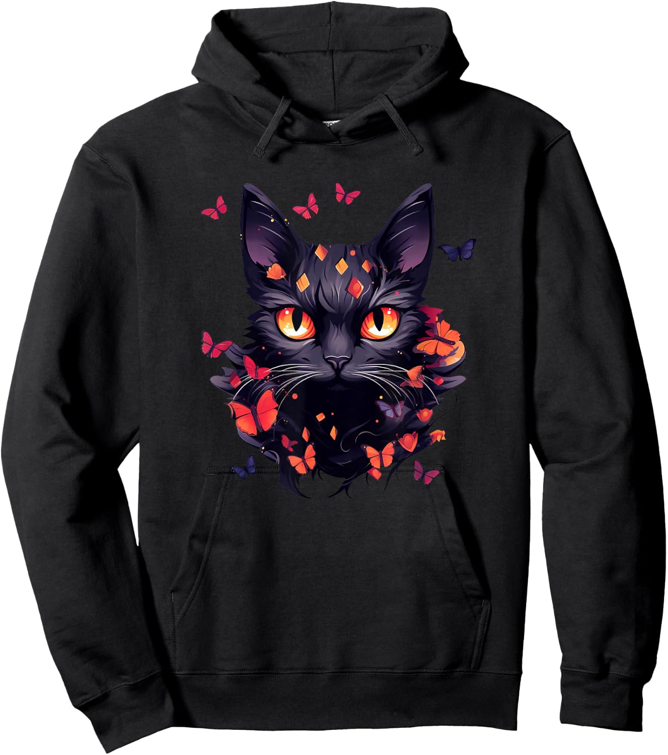 Black Cat with Butterflies Butterfly Cats Animal Hoodie - Hoodie | Black
