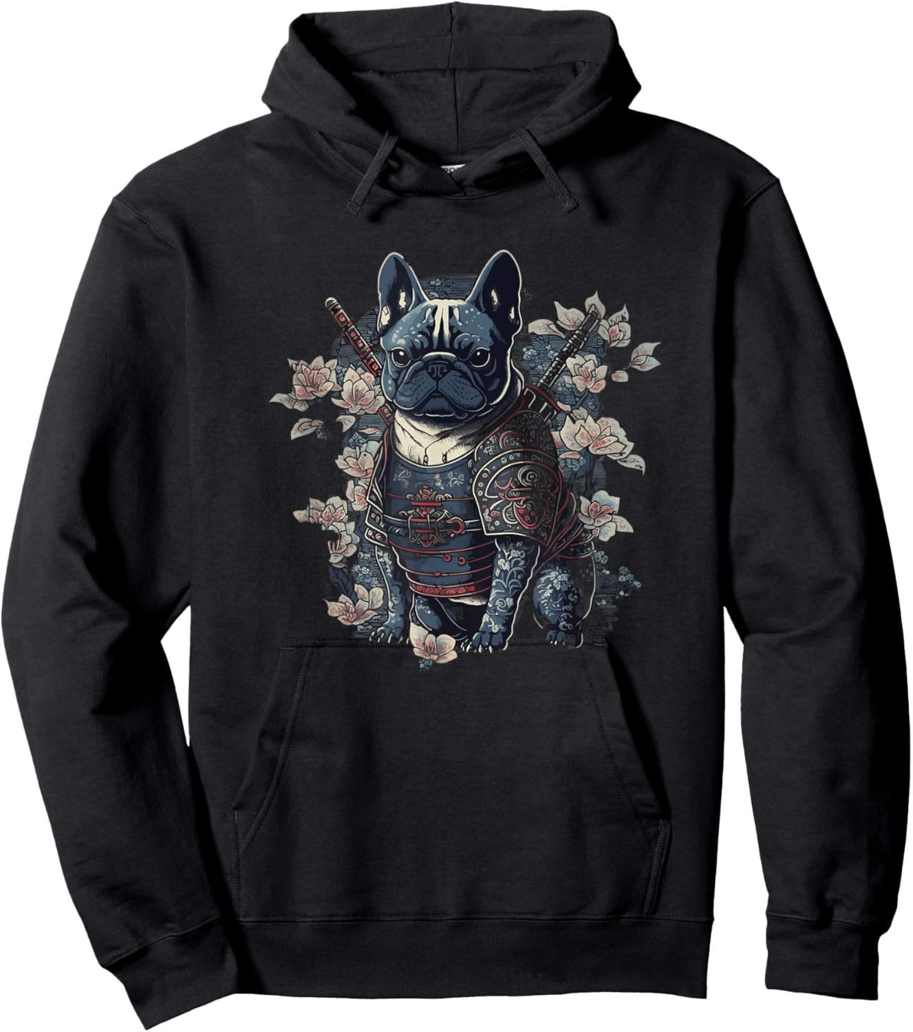 Japanese Samurai Frenchie French Bulldog, Vintage Ninja Hoodie - Hoodie | Black
