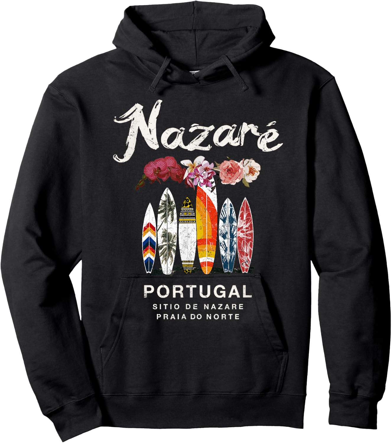 Nazare Portugal Surfing Vintage Hoodie - Hoodie | Black