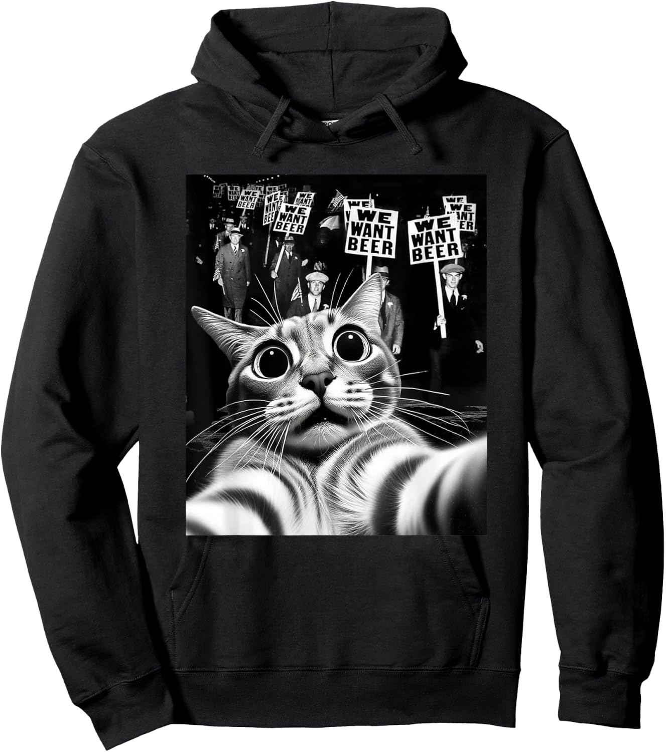 Funny End Prohibition We Want Beer Vintage Cat Selfie Hoodie - Hoodie | Black