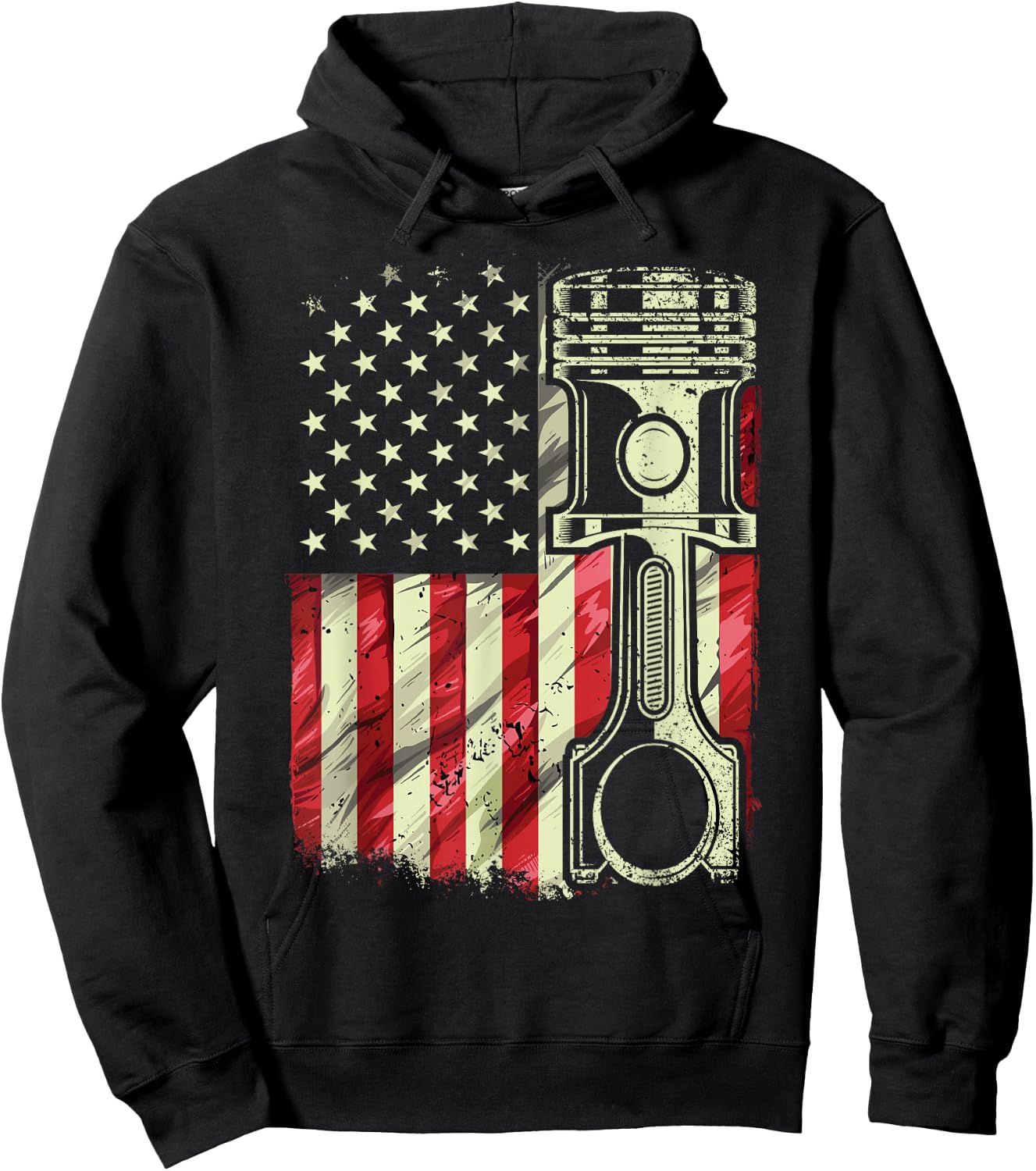 Mechanic American Flag Piston Muscle Car Patriotic Vintage Hoodie - Hoodie | Black