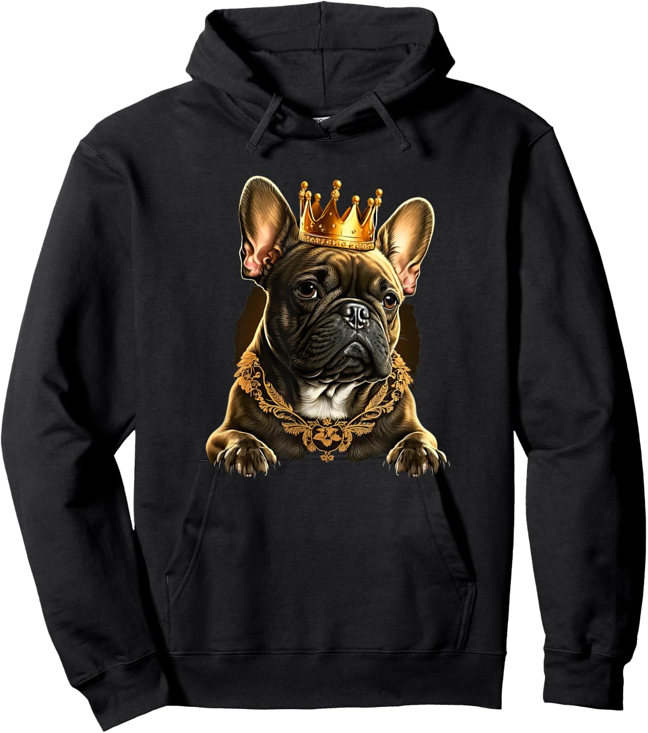 Funny French Bulldog Frenchie with a Golden Crown Men Women Girls Kids Hoodie - Hoodie | Black