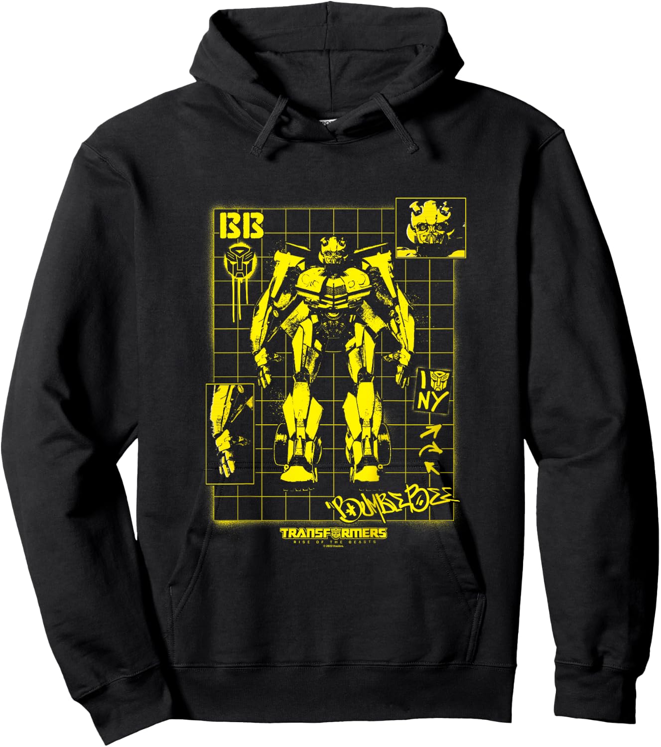 Kids Transformers: Rise of The Beasts Bumblebee Schematics Retro Hoodie - Hoodie | Black