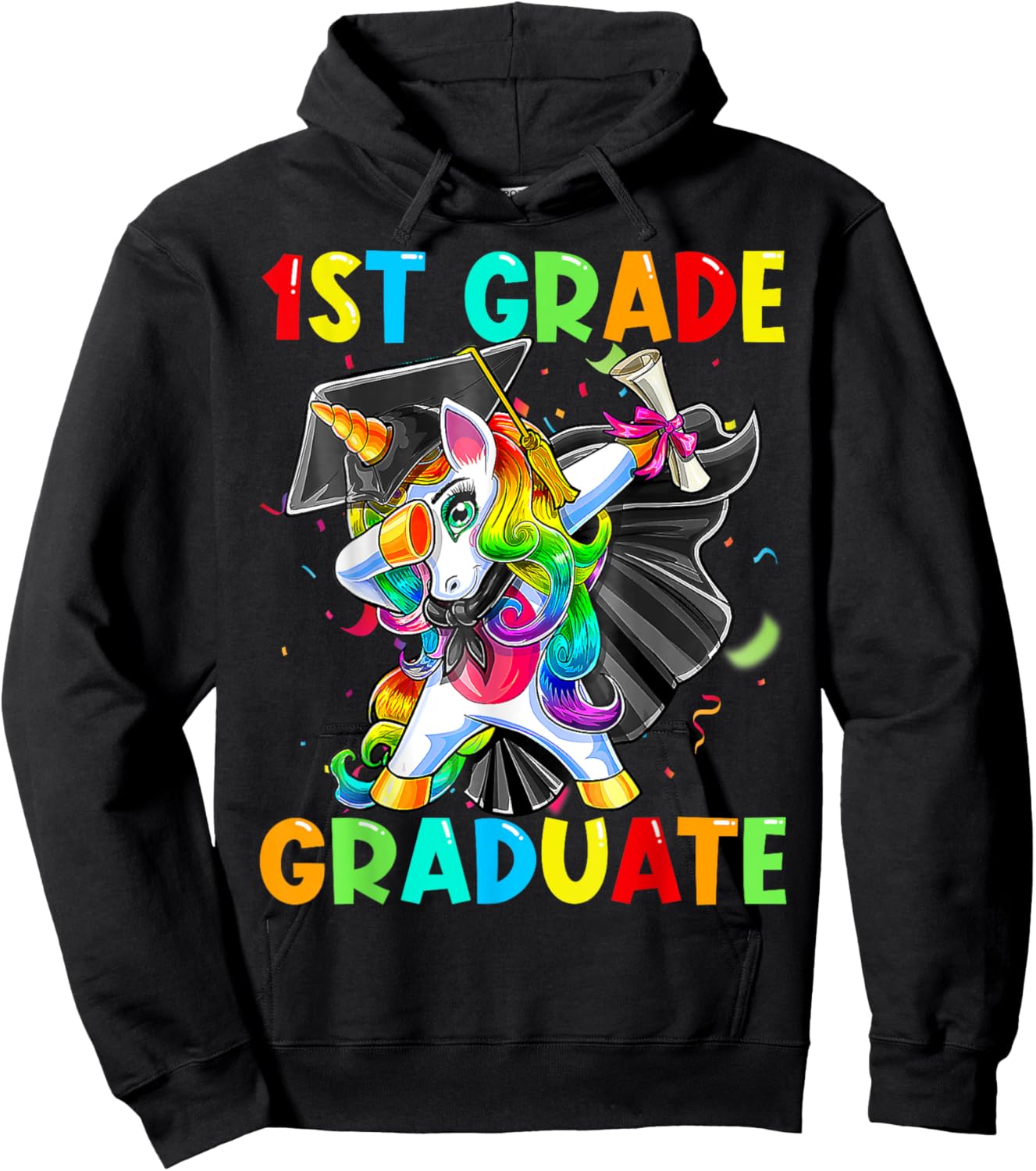 Dabbing Unicorn 1st Grade Graduation Cap Gown Gift Girls Hoodie - Hoodie | Black