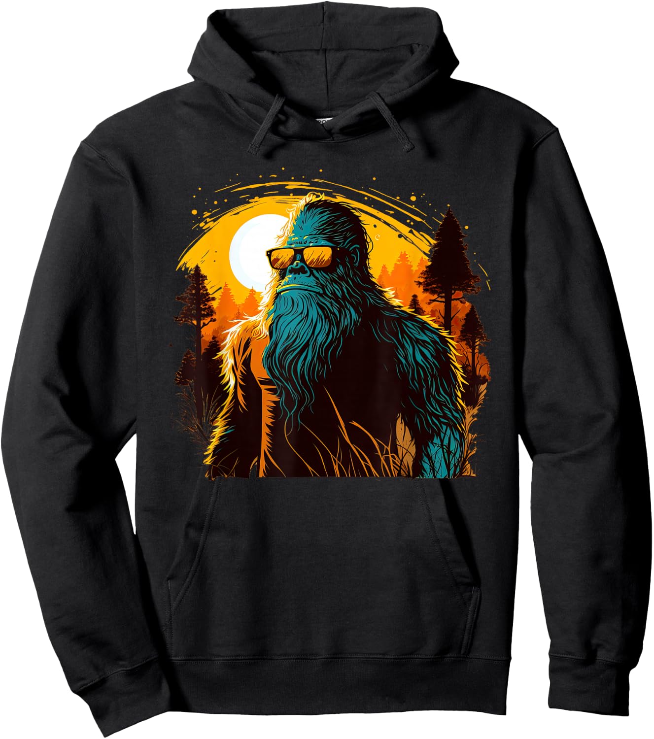 Cool Bigfoot Sasquatch Sunset Forest Retro Cryptid yeti Hoodie - Hoodie | Black