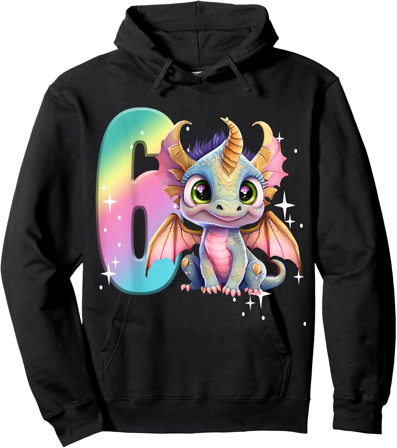 6th Birthday Shirt Dragon Party Rainbow Girl Dragon Cute Six Hoodie - Hoodie | Black