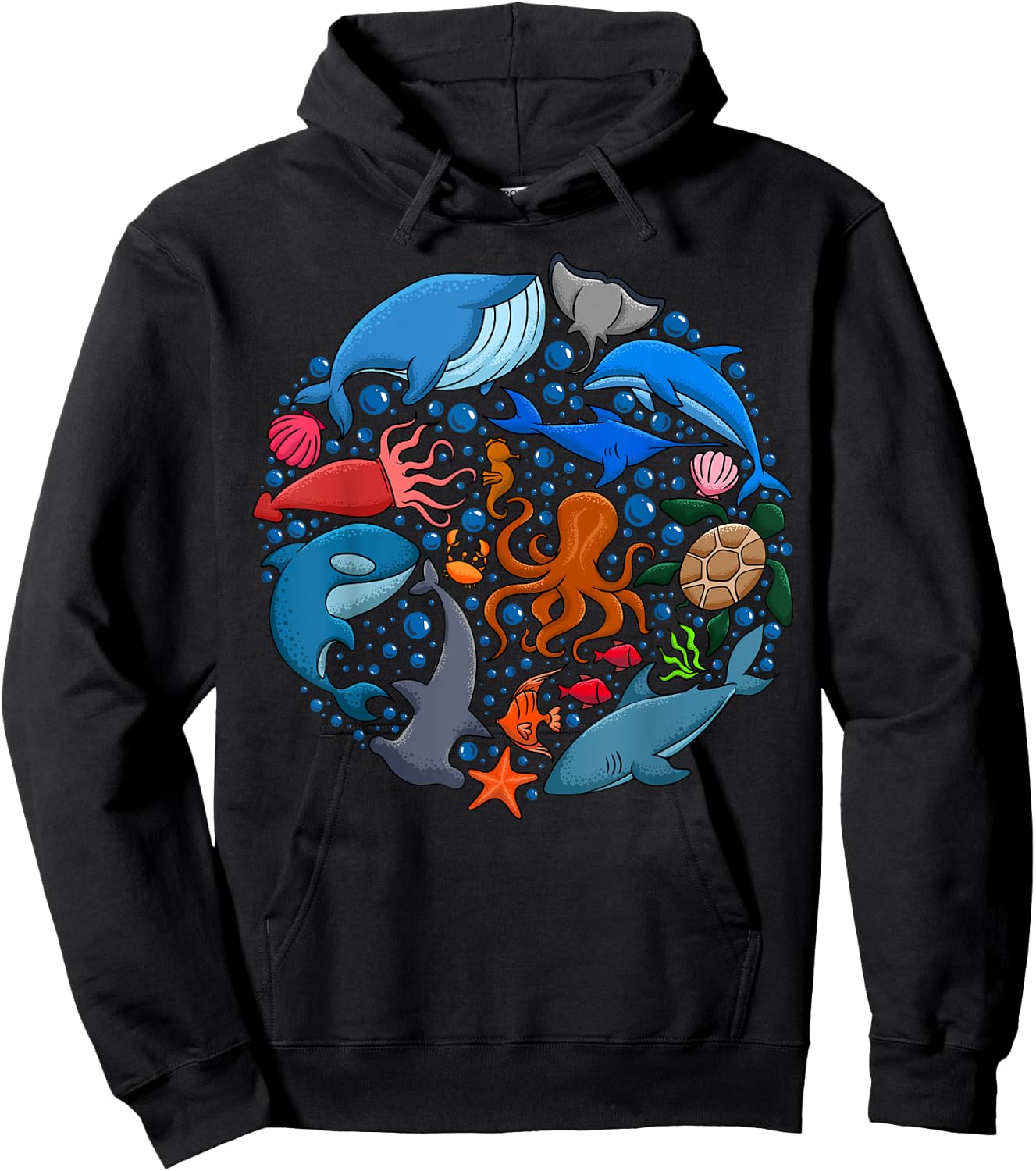Cute Sea Animals Ocean Creatures Marine Wildlife Hoodie - Hoodie | Black