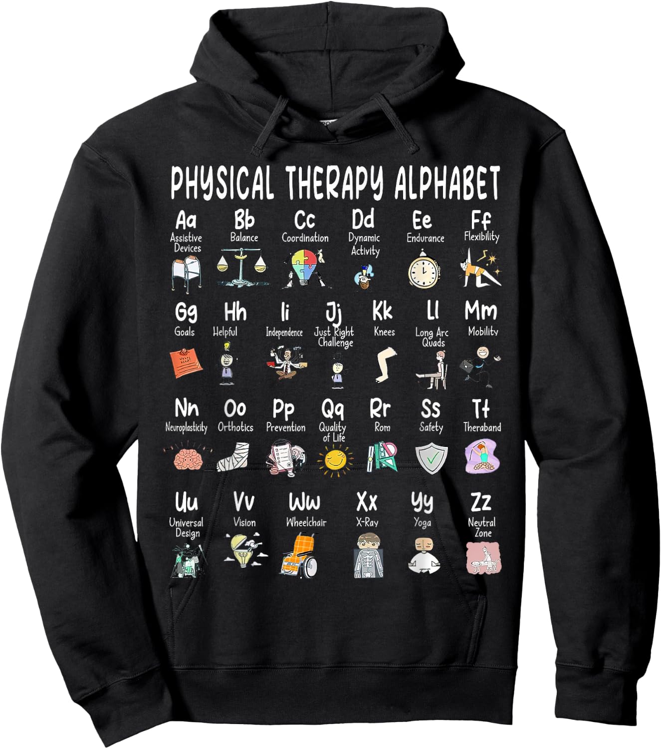 Physical Therapy Alphabet, ABC of Physical Therapy, PT PTA Hoodie - Hoodie | Black