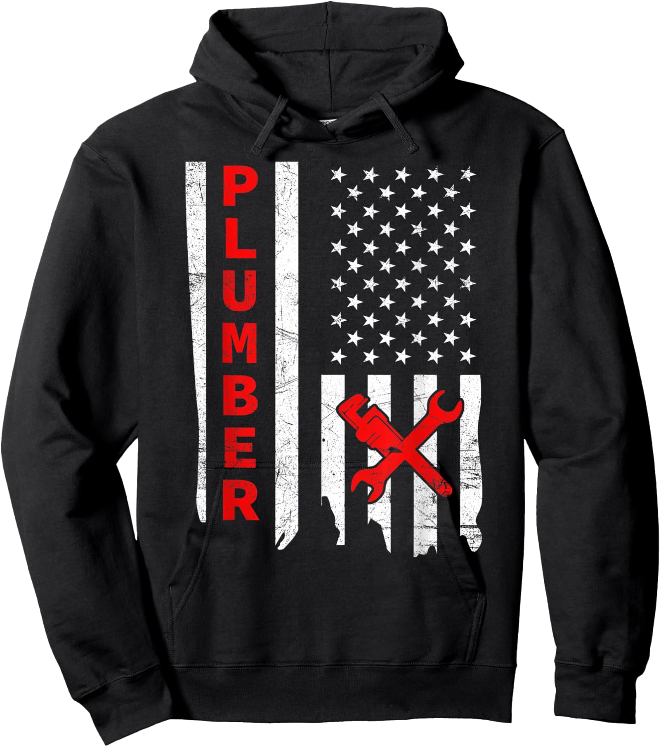 Plumber USA Flag Pipe Wrench Tradesman plumbing Pipefitter Hoodie - Hoodie | Black