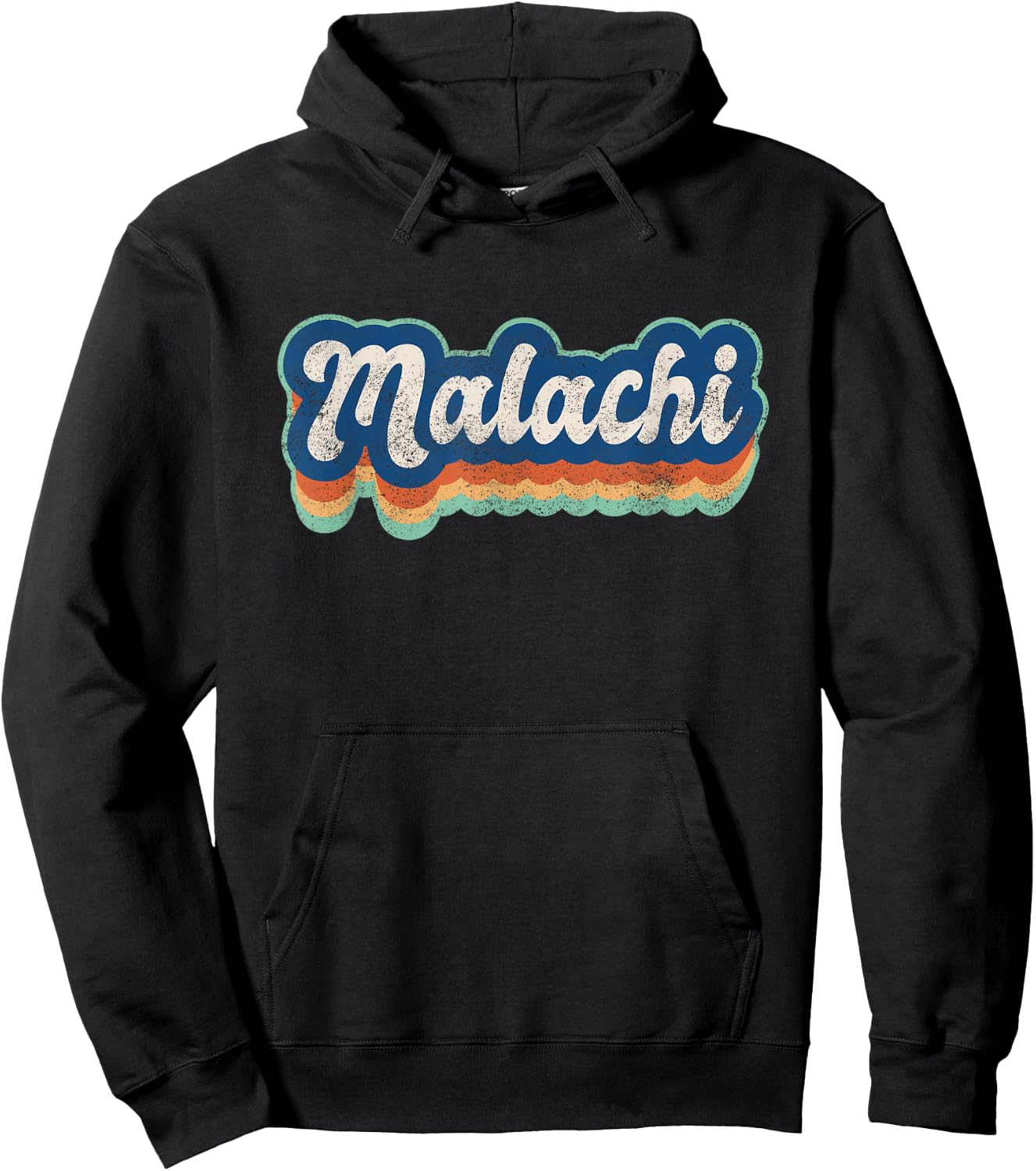 Malachi First Name Boy Vintage Style 70s 80s Personalized Hoodie - Hoodie | Black